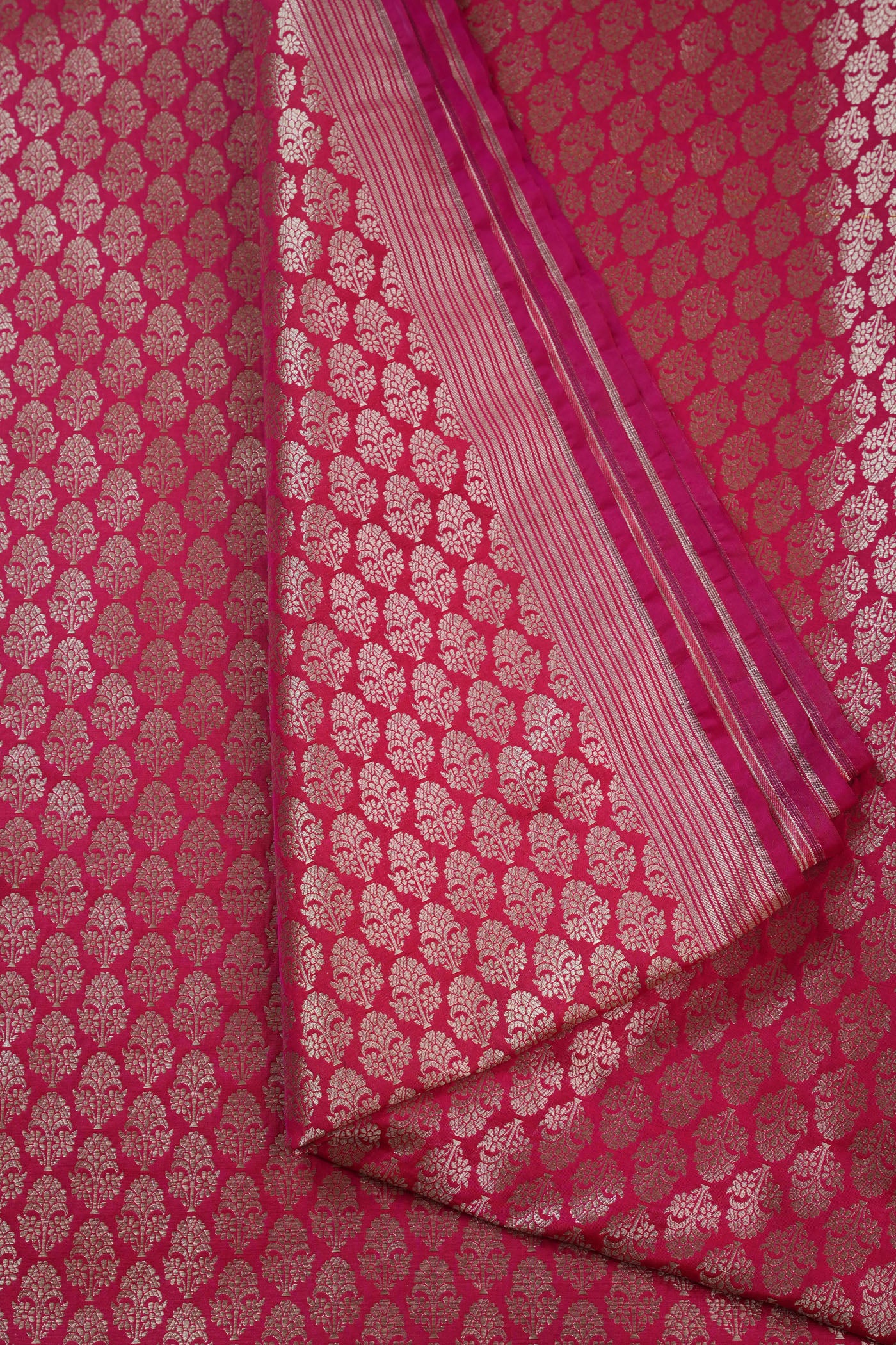 Pink Banarasi Brocade Fabric with Silver Floral Motifs