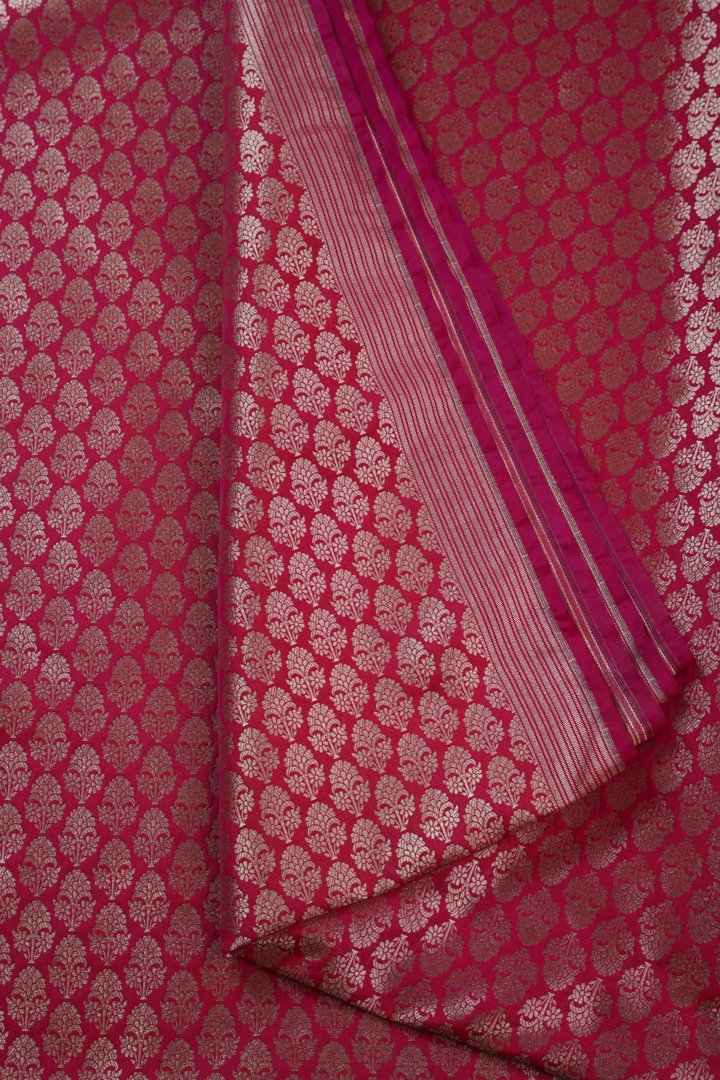 Pink Banarasi Brocade Fabric with Silver Floral Motifs