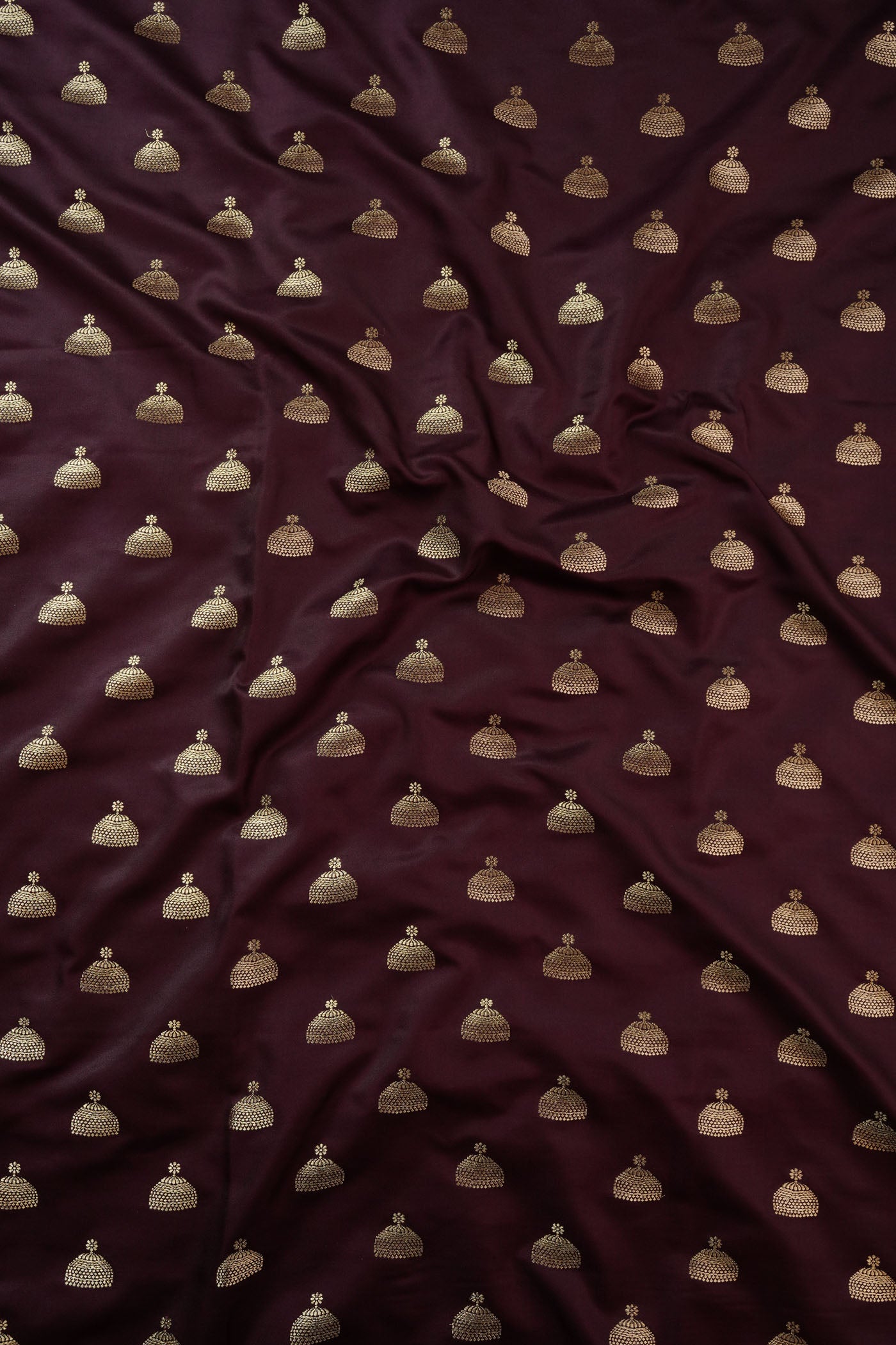 Maroon Silk Fabric with Golden Woven Motifs