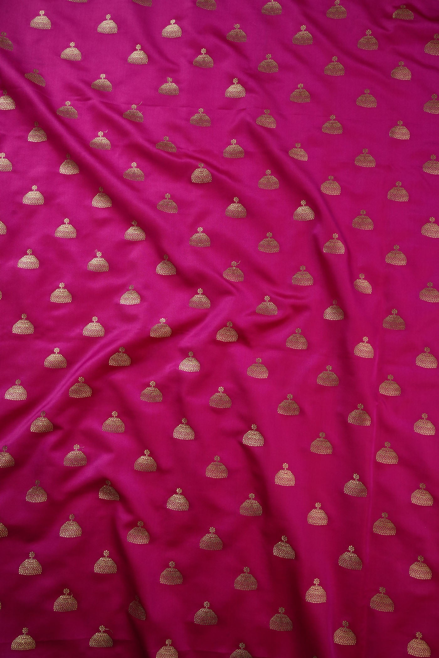 Pink Silk Fabric with Golden Woven Motifs