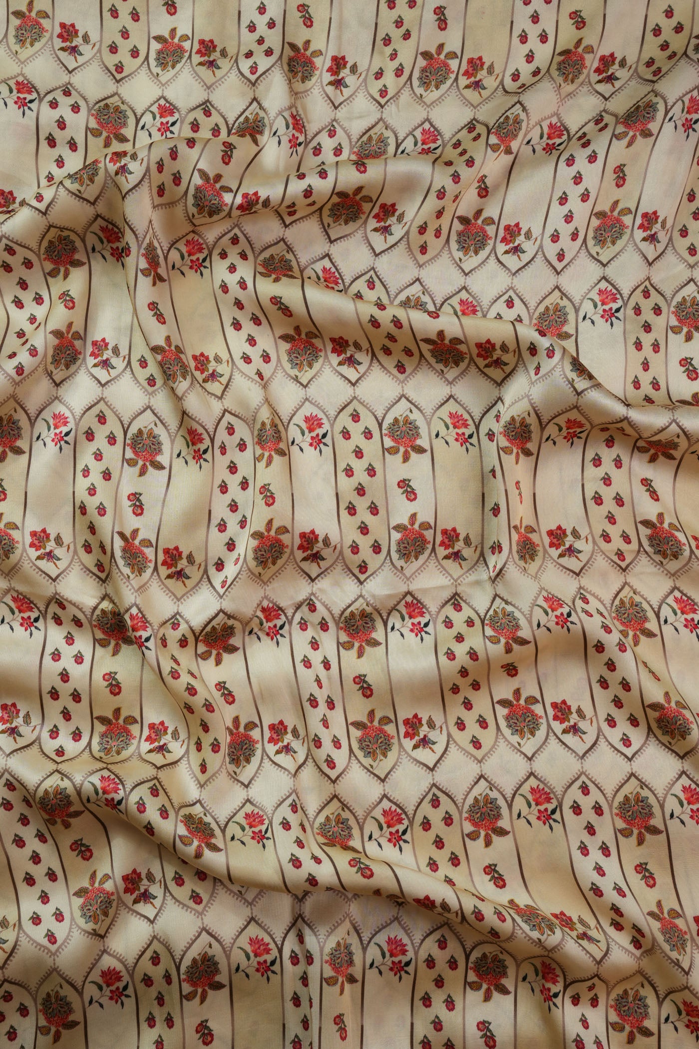 Beige Fabric with Geometric Floral Print