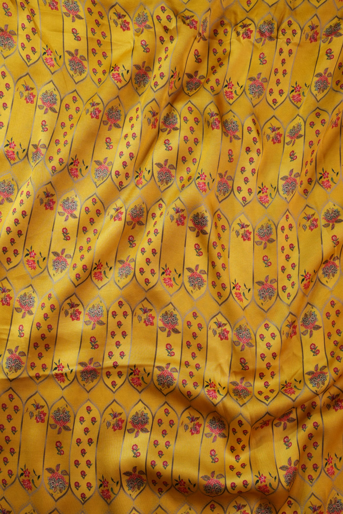 Yellow Fabric with Geometric Floral Print