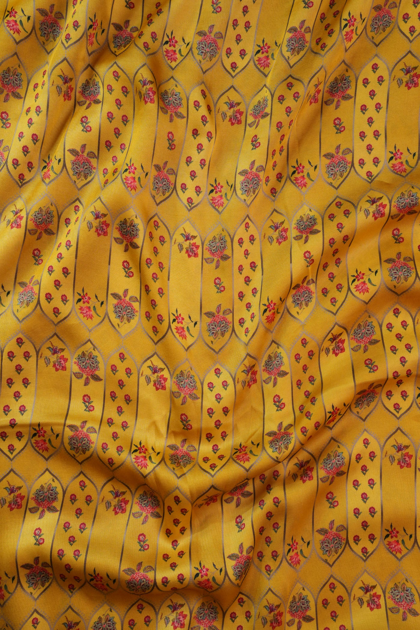 Yellow Fabric with Geometric Floral Print