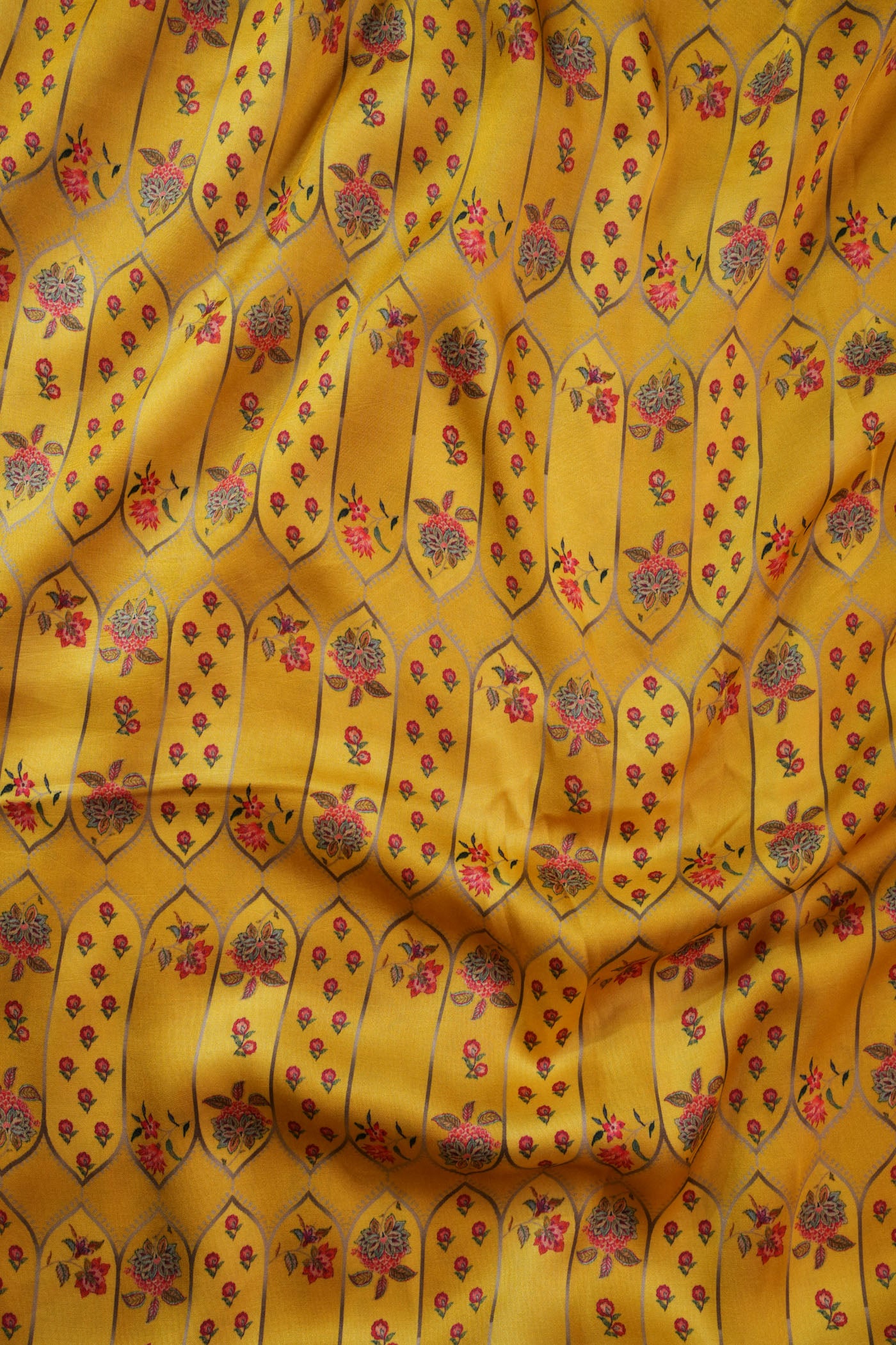 Yellow Fabric with Geometric Floral Print