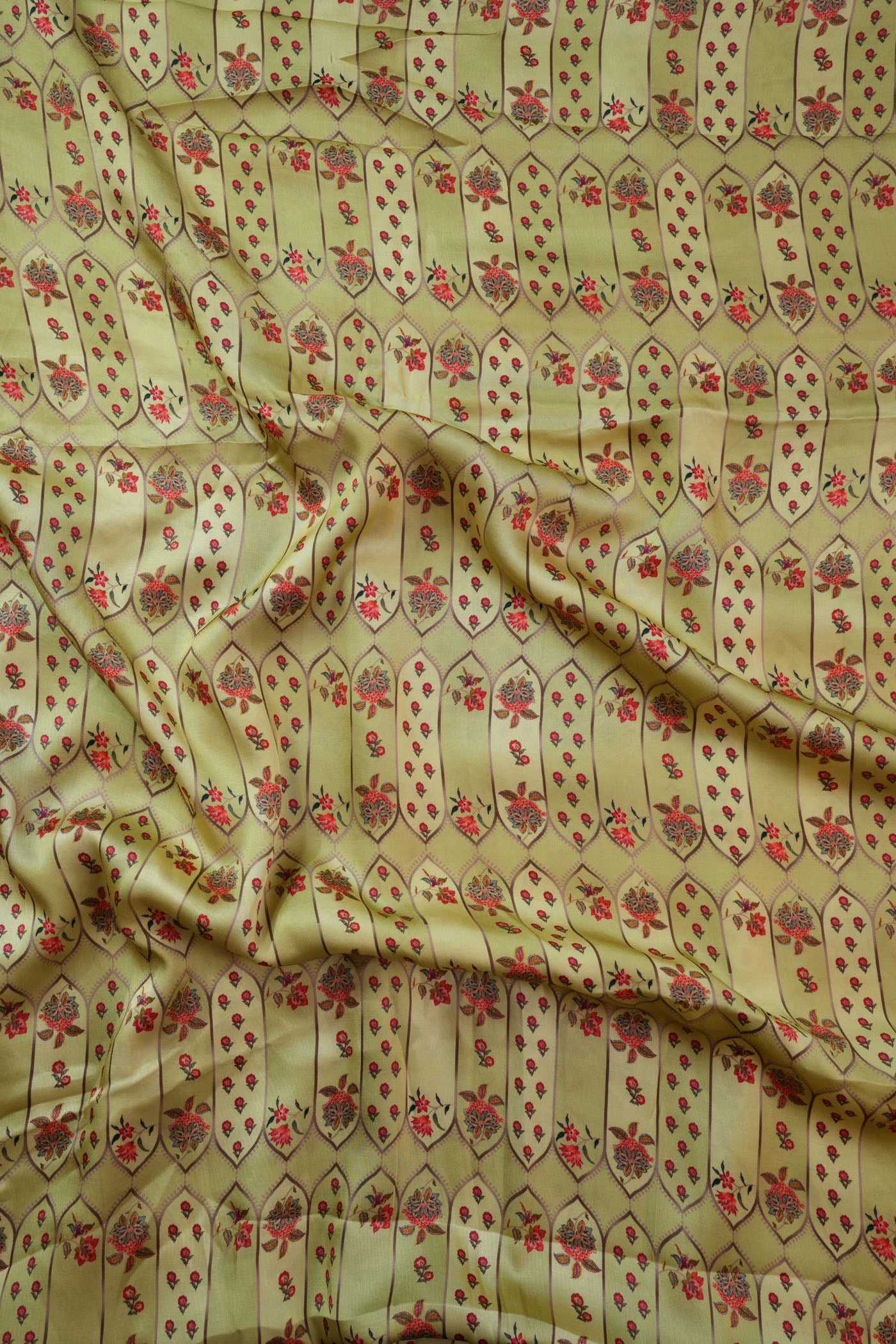 Pista Green Fabric with Geometric Floral Print