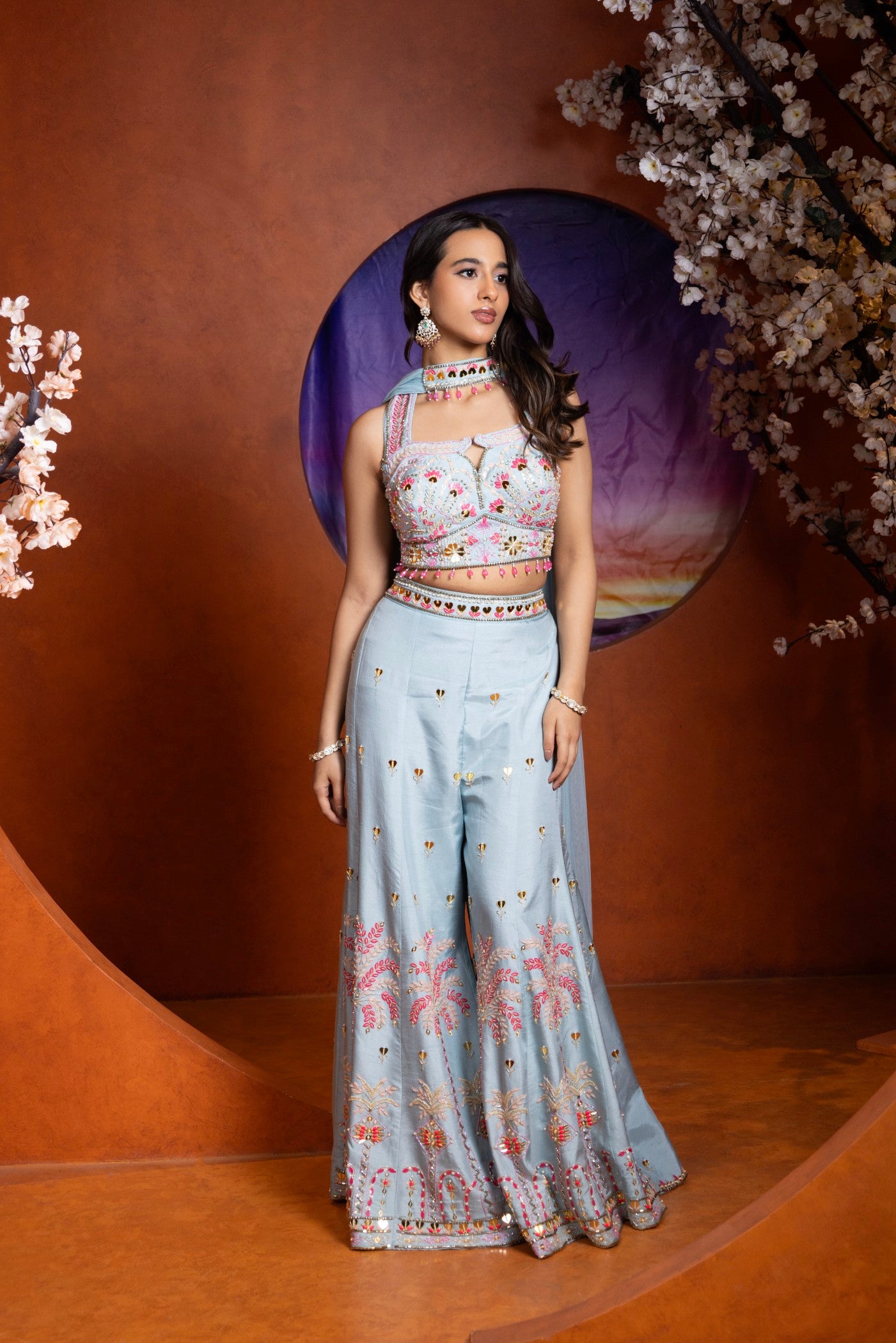 Celestial Bloom Embroidered Palazzo Set (RTS)