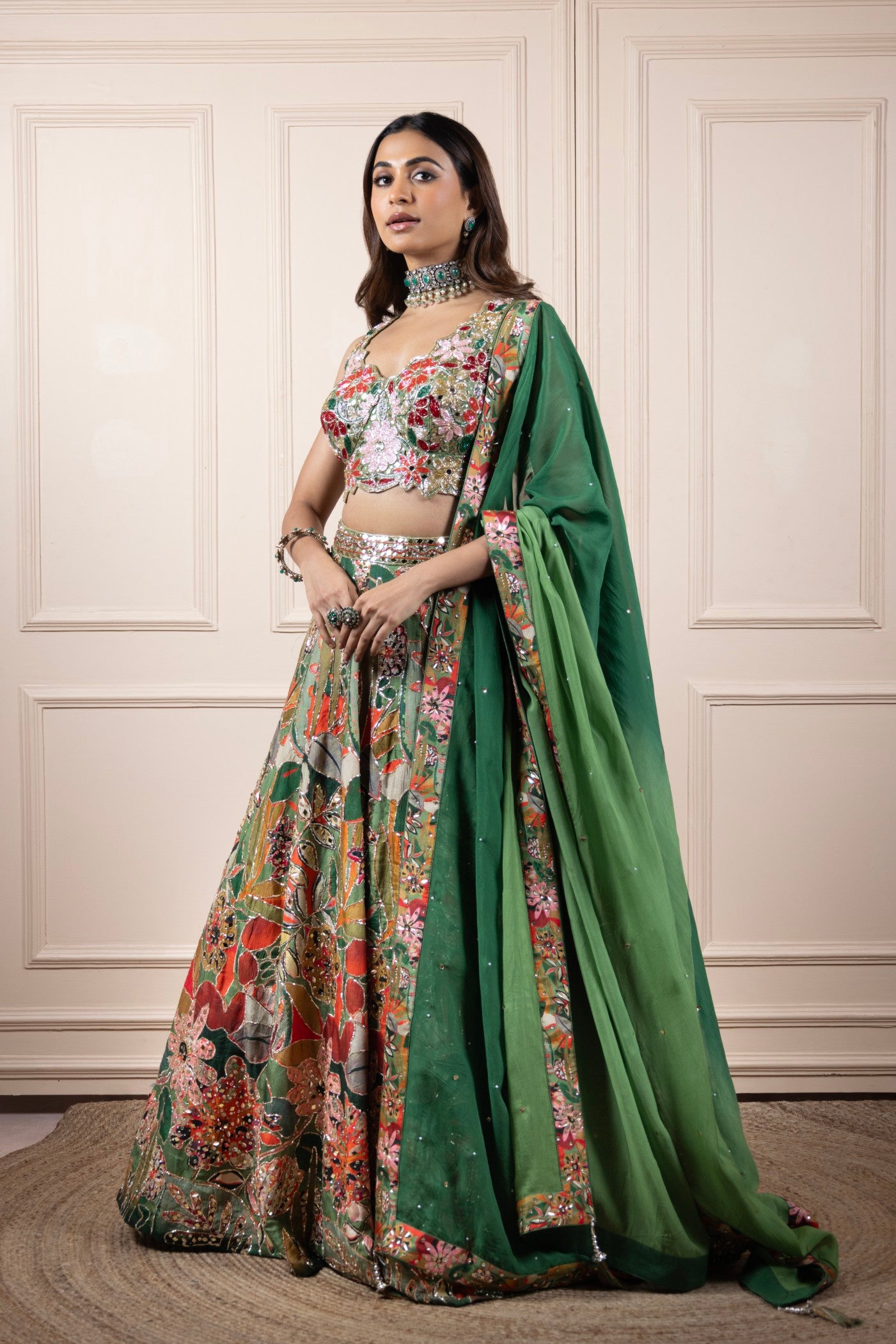 Enchanted Garden Hand-Embroidered Velvet Lehenga Set (RTS)