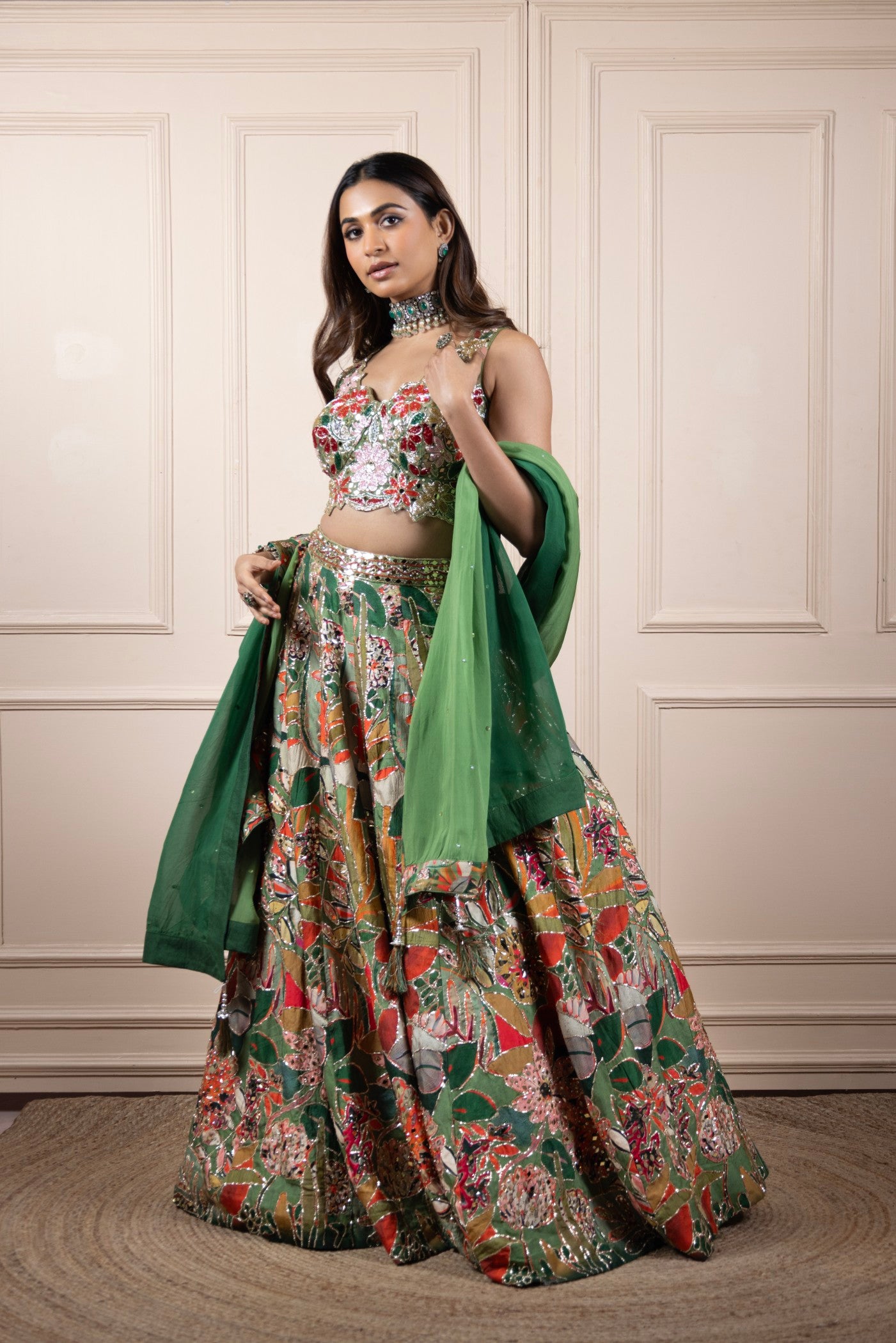 Enchanted Garden Hand-Embroidered Velvet Lehenga Set (RTS)