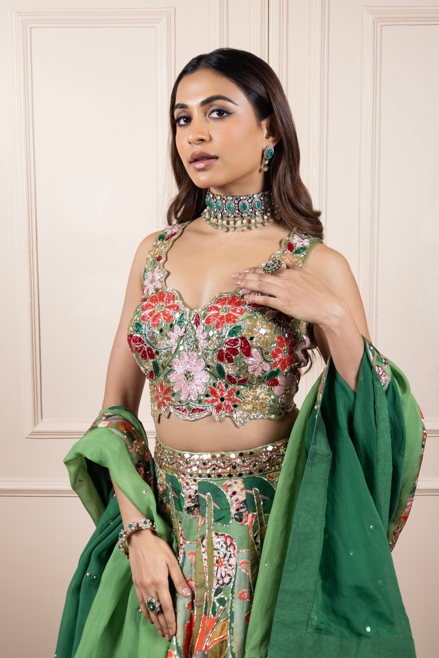 Enchanted Garden Hand-Embroidered Velvet Lehenga Set (RTS)