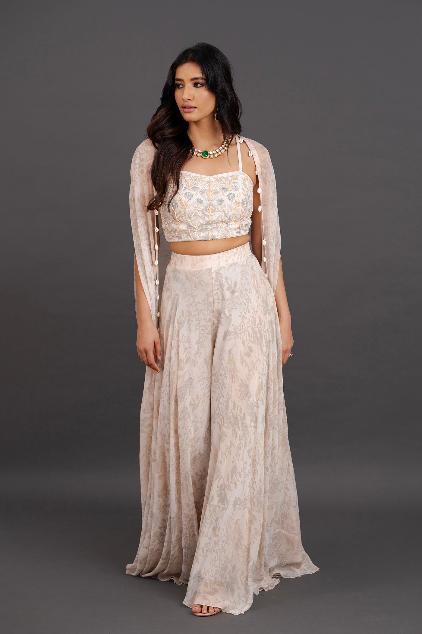 Soft pink and grey printed palazzo set