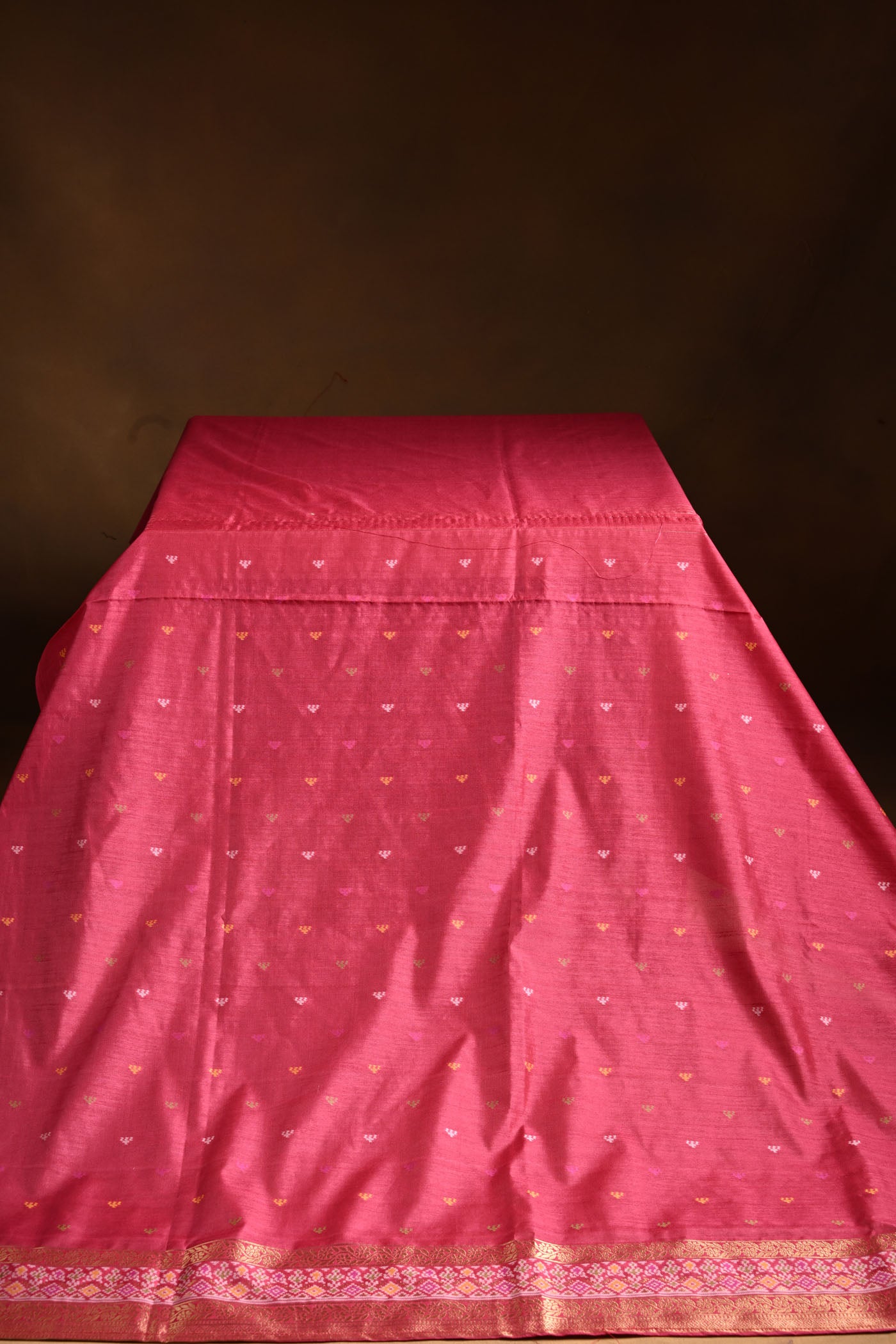 Pink Cotton Silk Weave Saree With Gold Zari Border & Pallu.