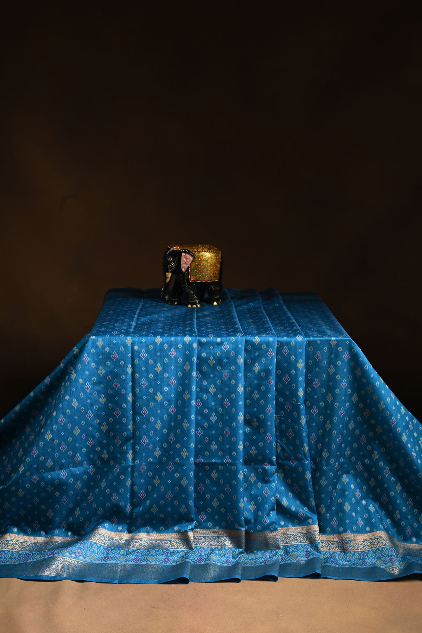 Blue Cotton Silk Weave Saree With Gold Zari Border & Pallu.