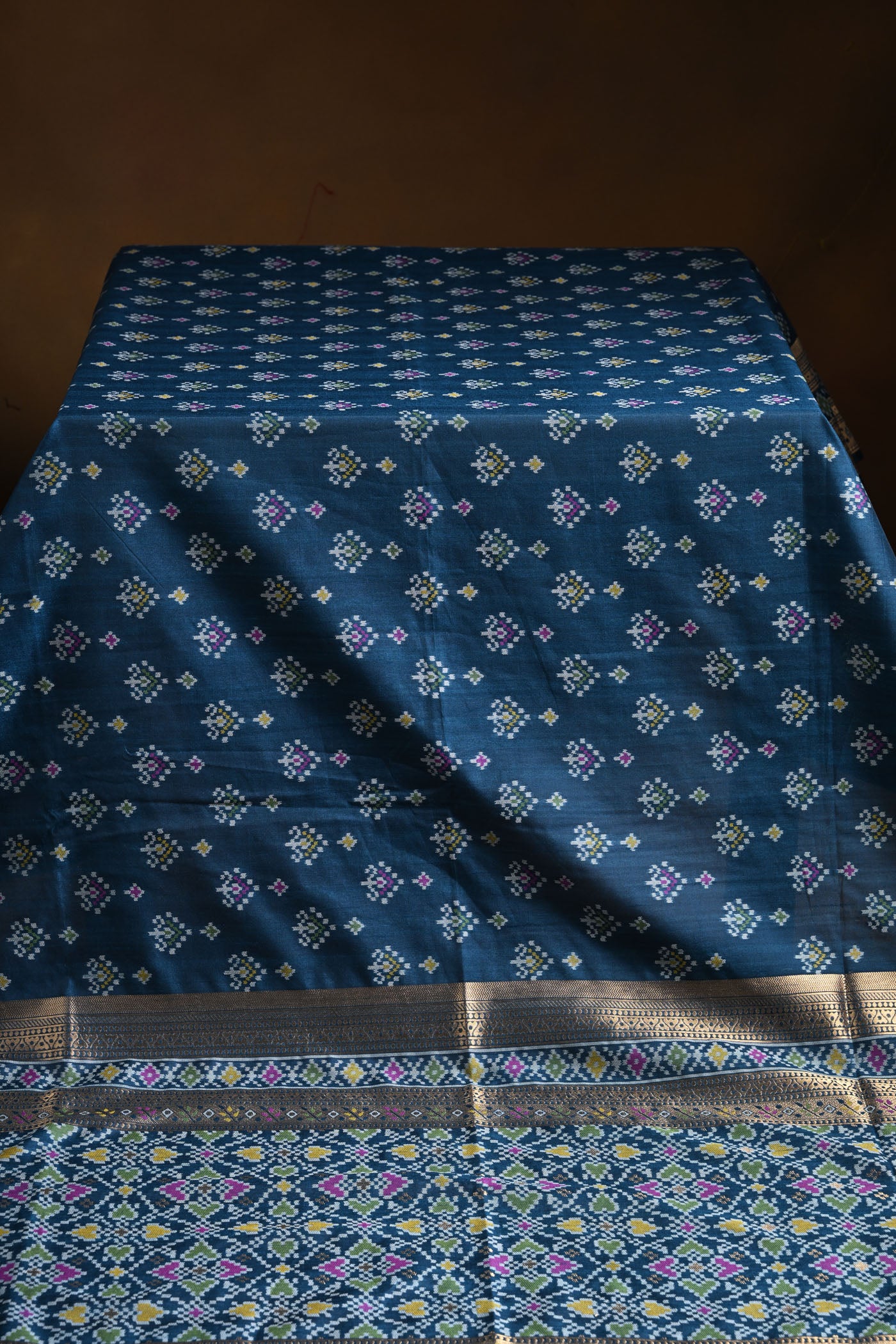Navy Blue Cotton Silk Saree With Golden Zari Border