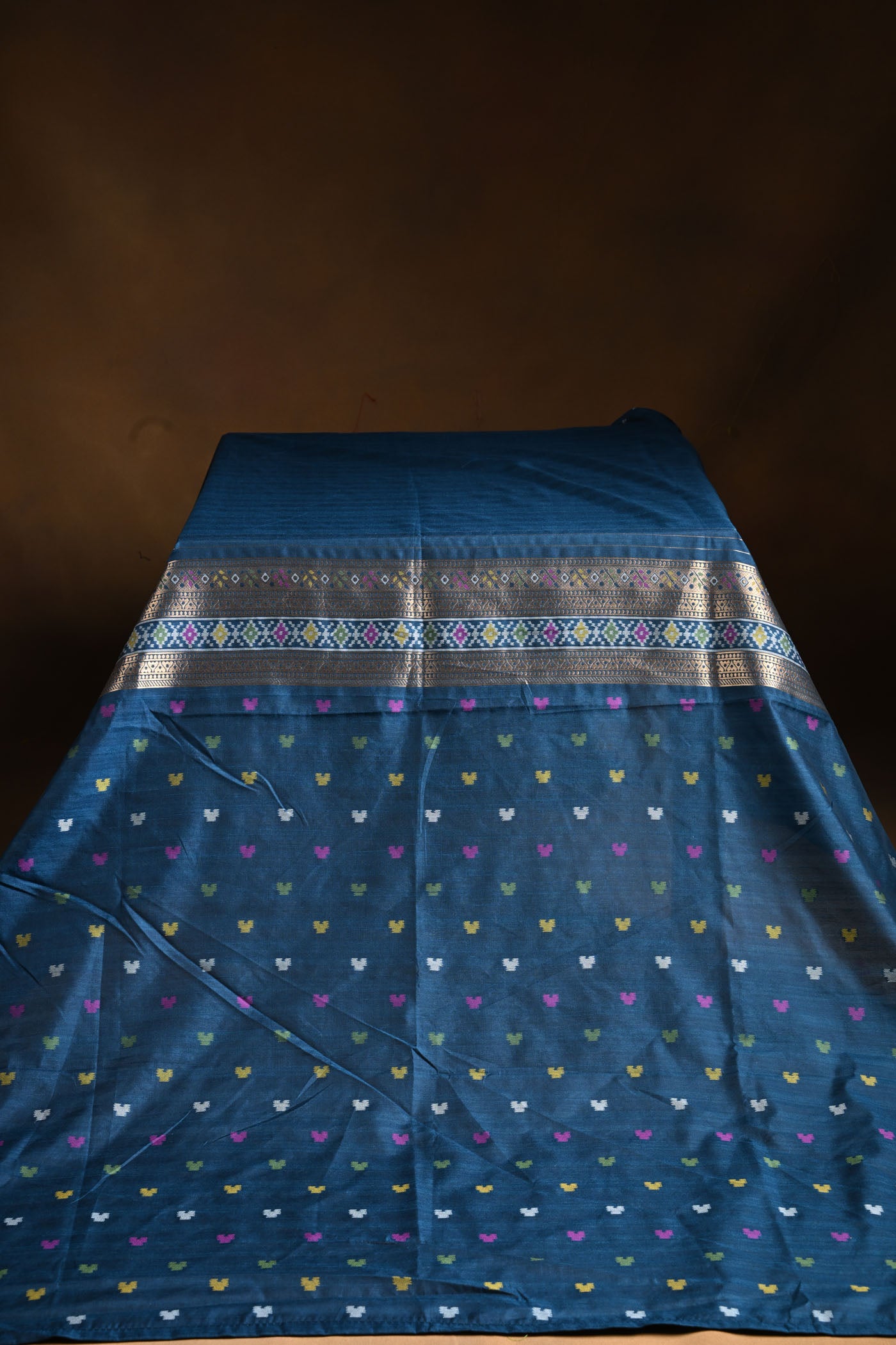 Navy Blue Cotton Silk Saree With Golden Zari Border