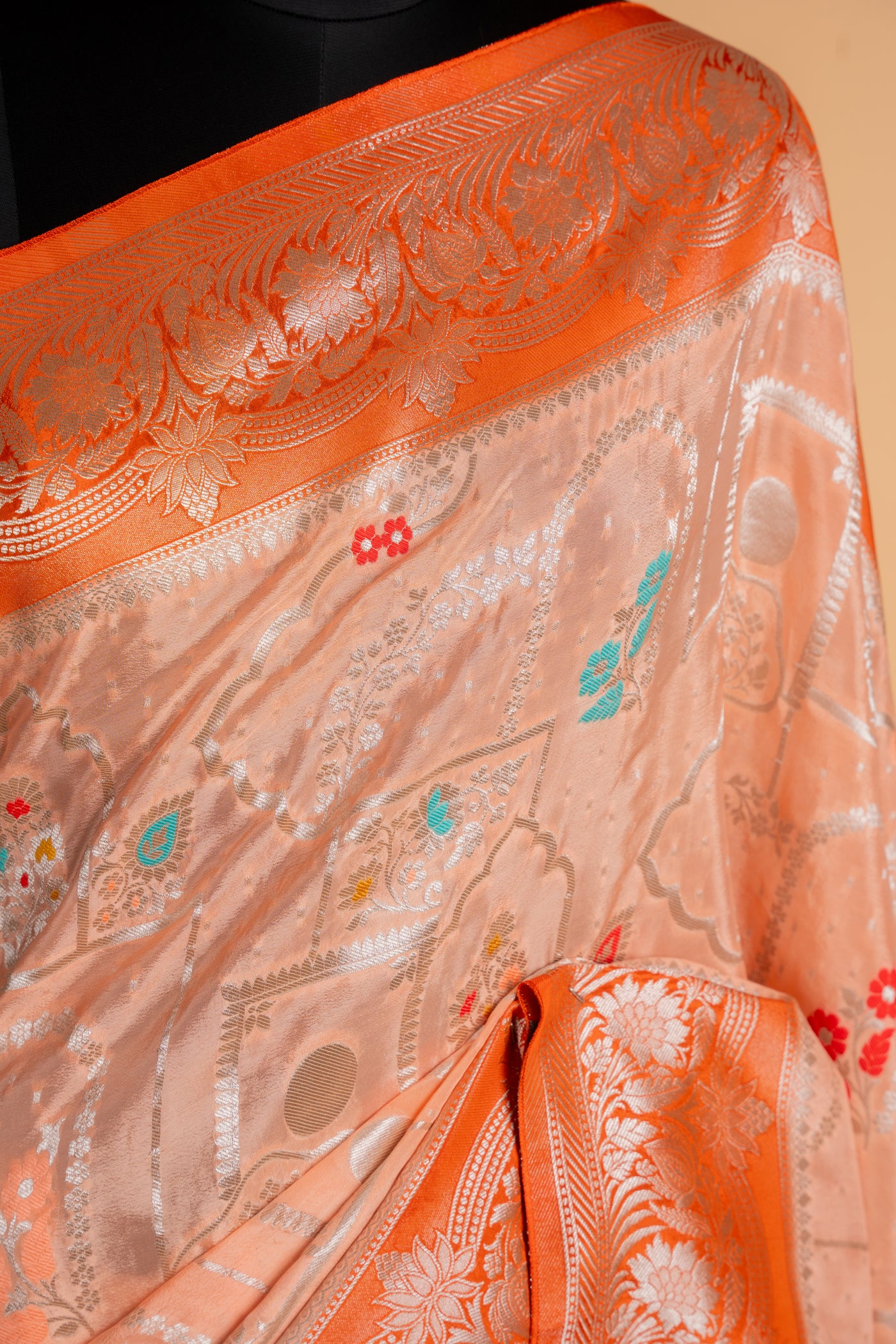 Peach Rust Dual Tone tissue munga Silk Saree (RTS)