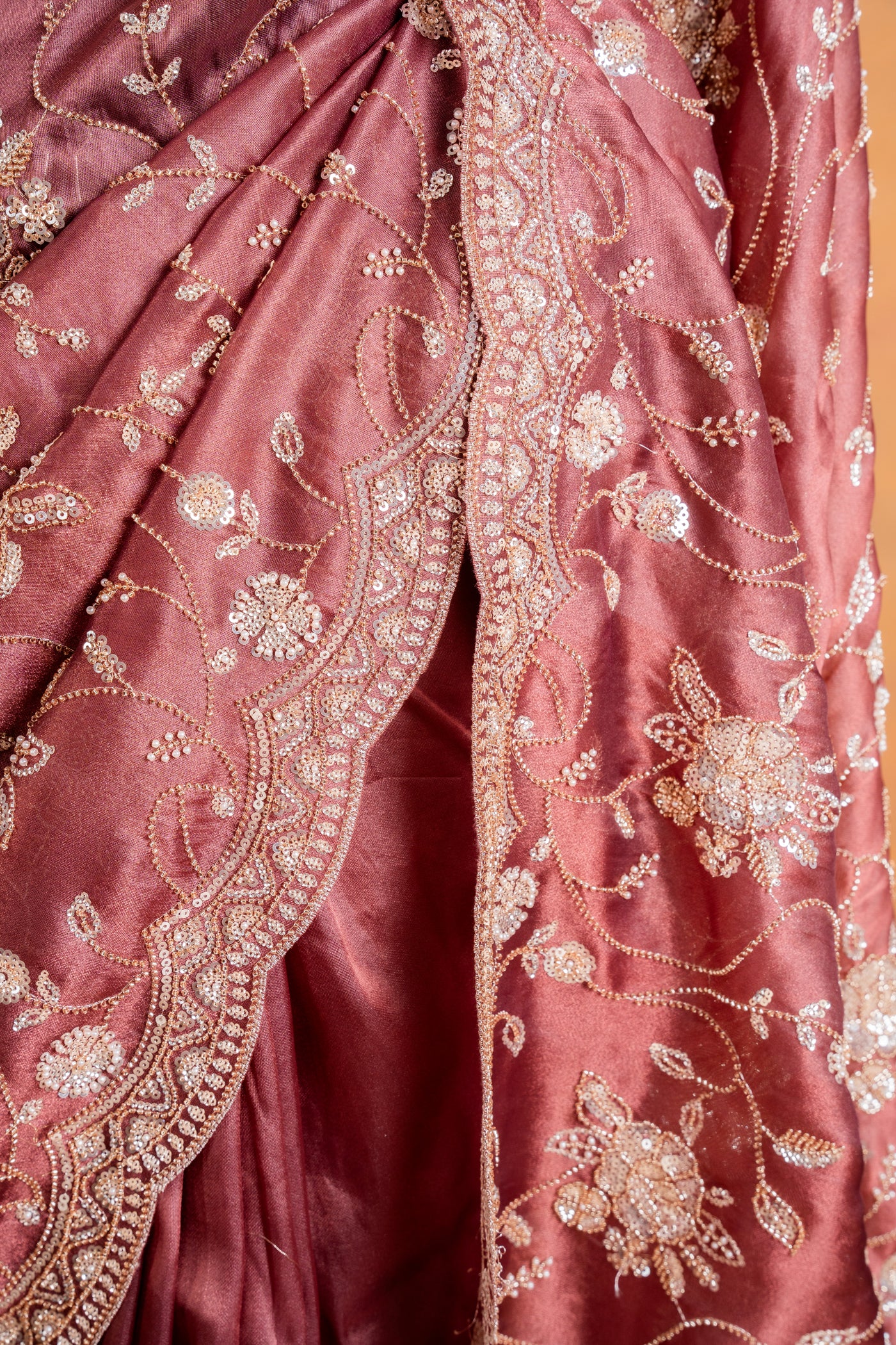 Mauve Floral Embroidered Organza tissue Saree (RTS)