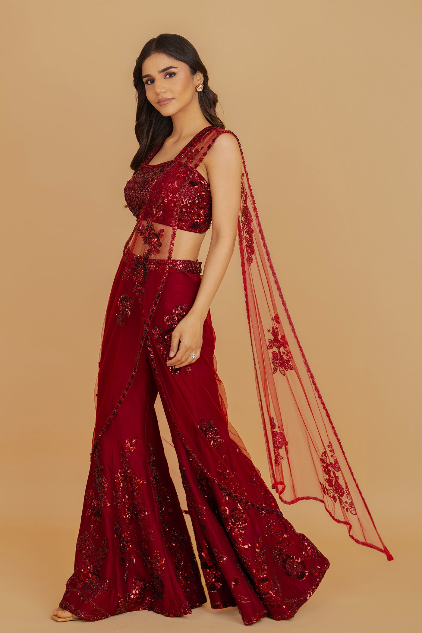 Maroon Palazzo Saree Set