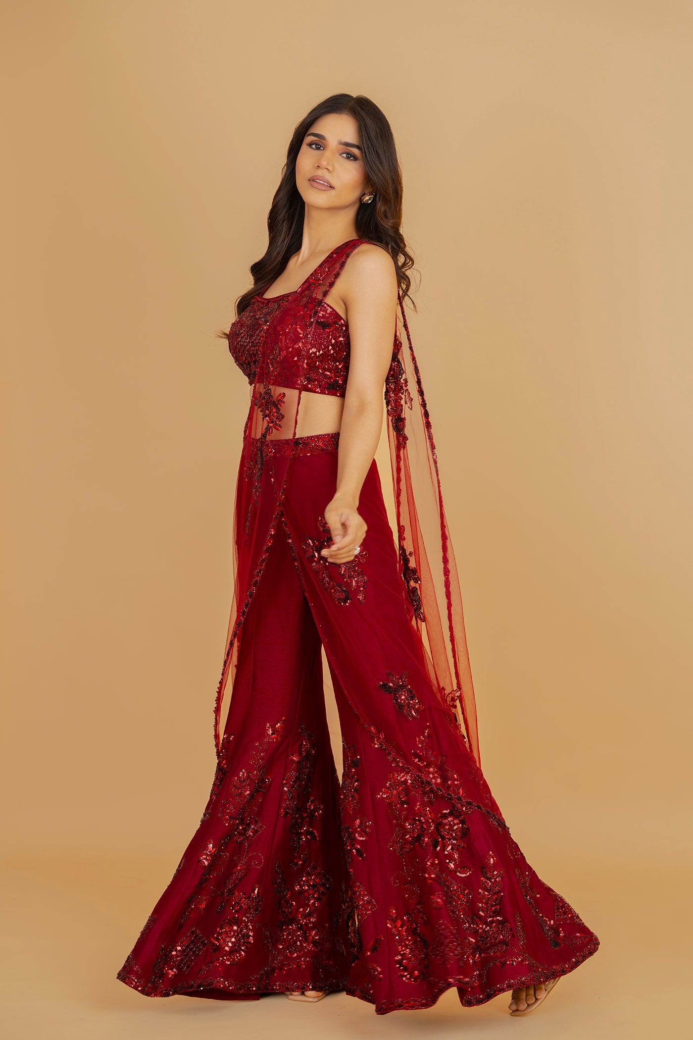 Maroon Palazzo Saree Set