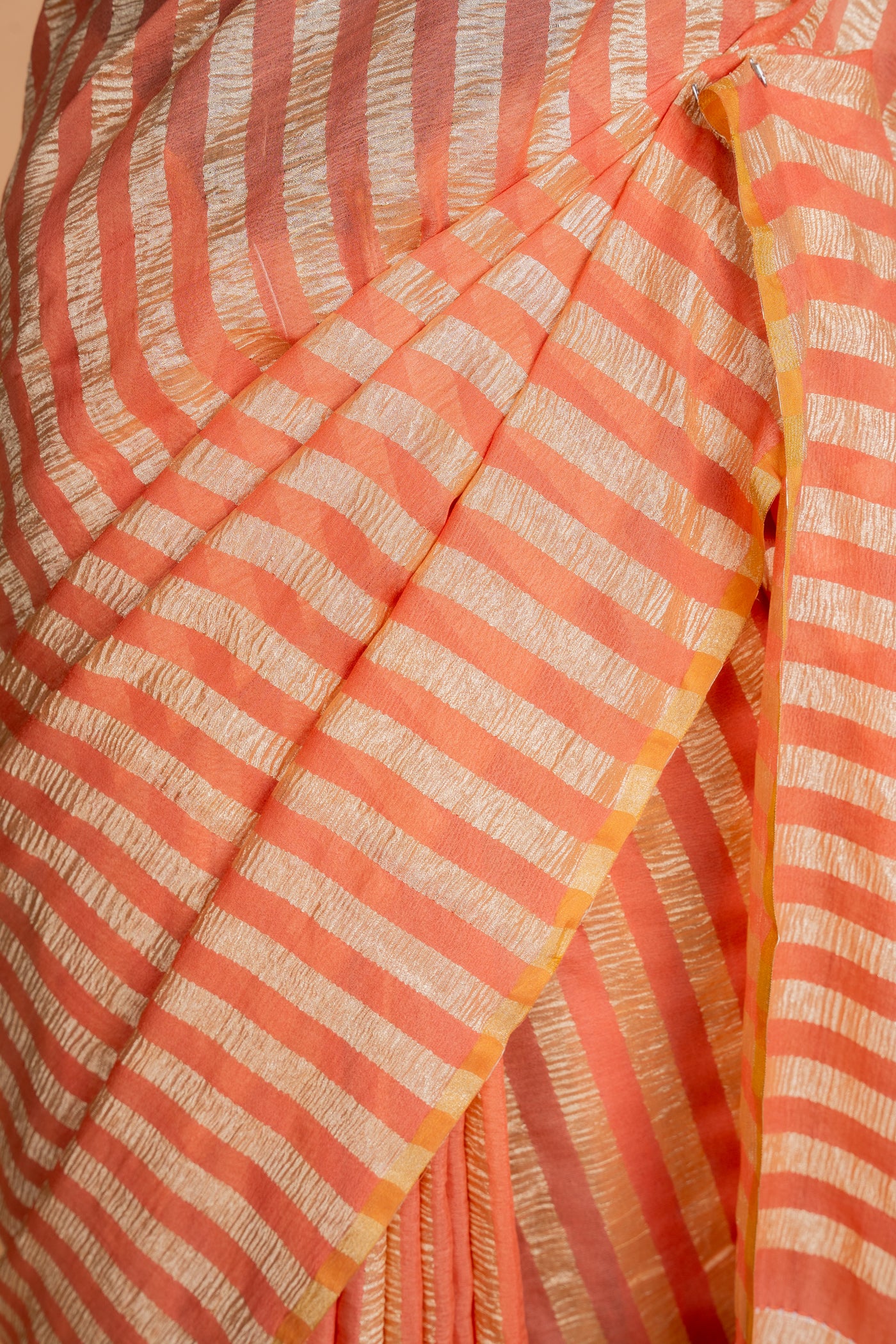 Dusty peach pink Striped Munga Silk Saree

 (RTS)
