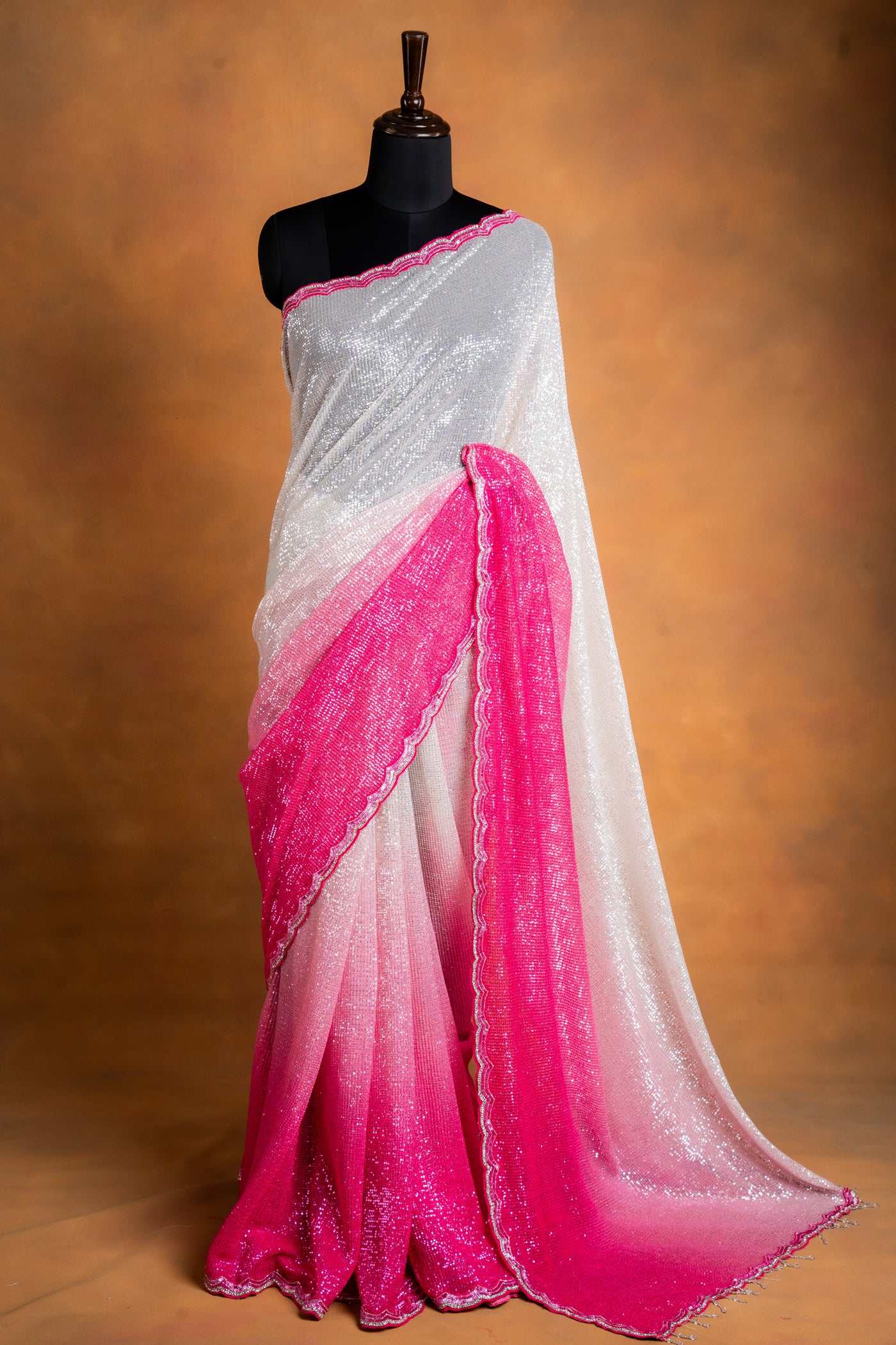 Silver to Magenta Ombre Sequins Designer Saree (RTS)