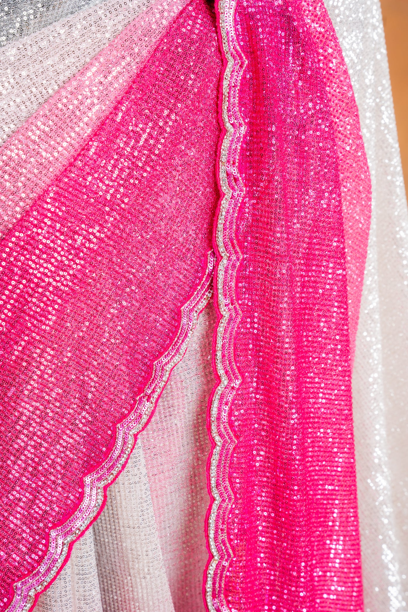 Silver to Magenta Ombre Sequins Designer Saree (RTS)
