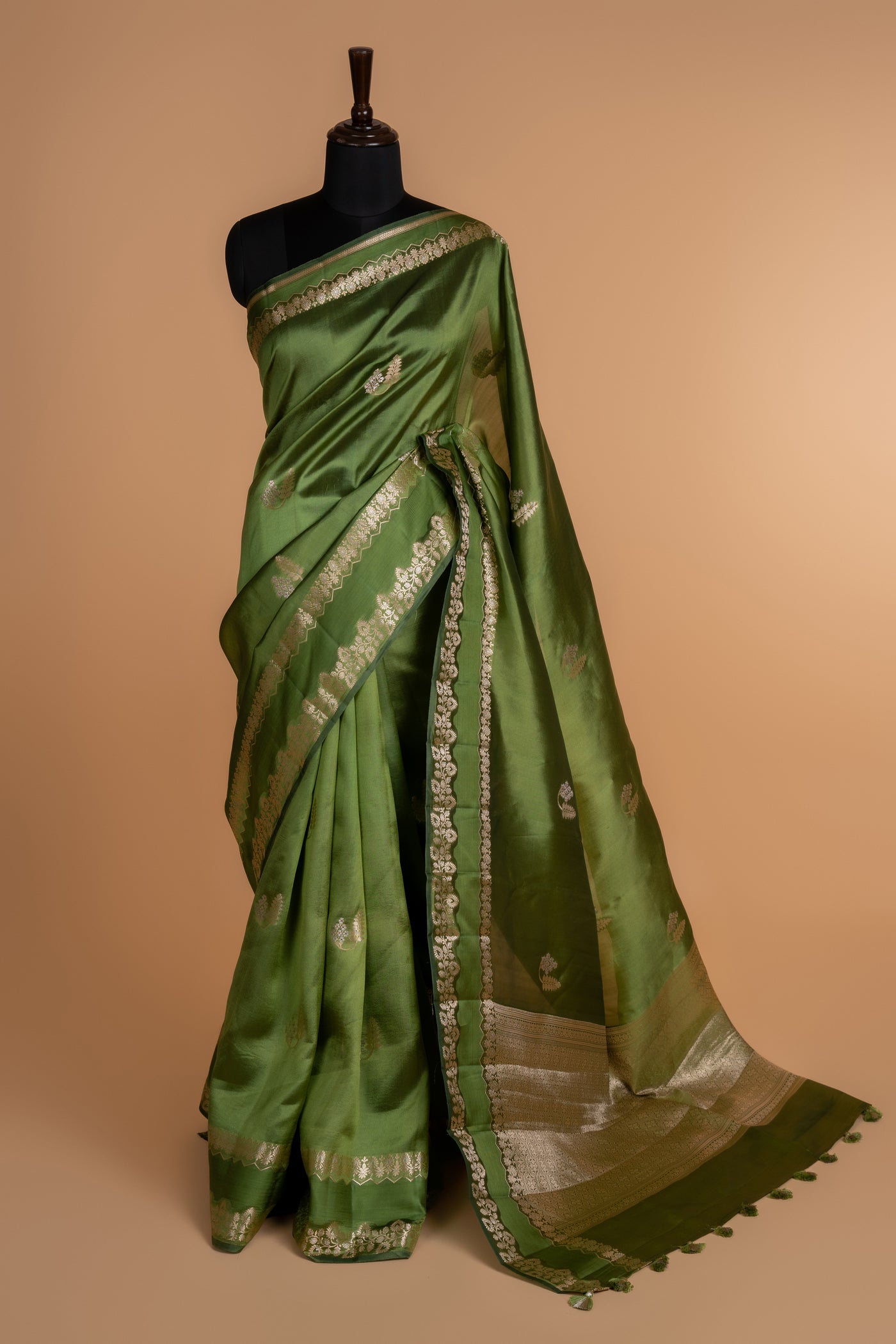 Saje Green Chiniya Silk Saree with Brocade Pallu (RTS)