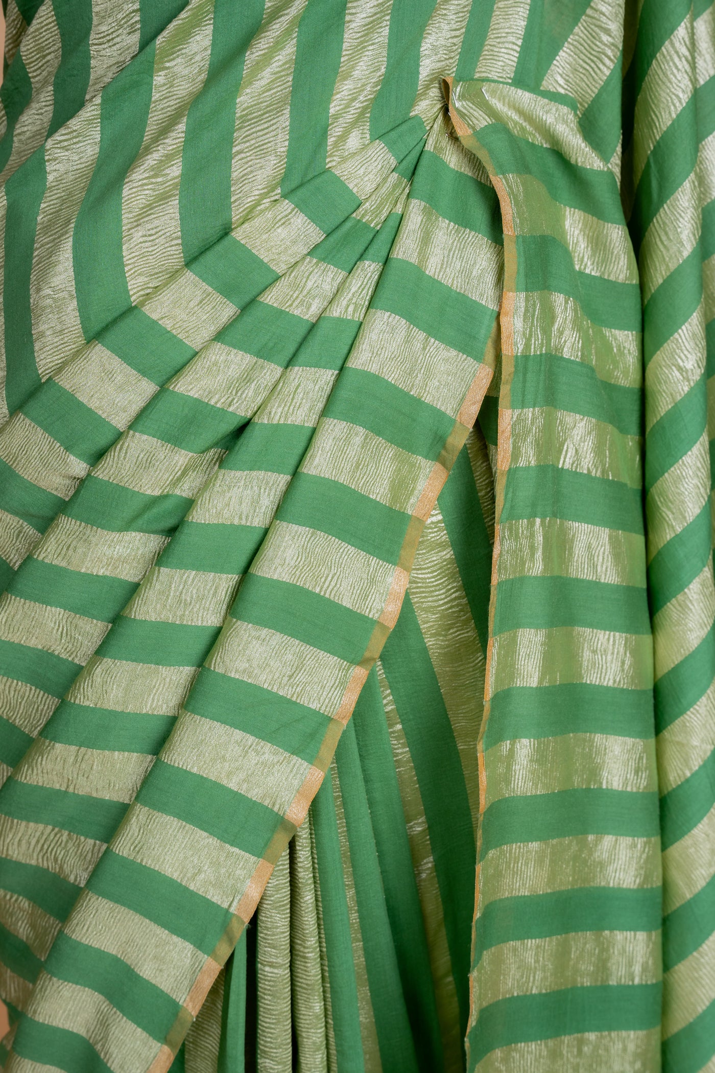 Parrot Green Zari Striped Munga Silk Saree (RTS)