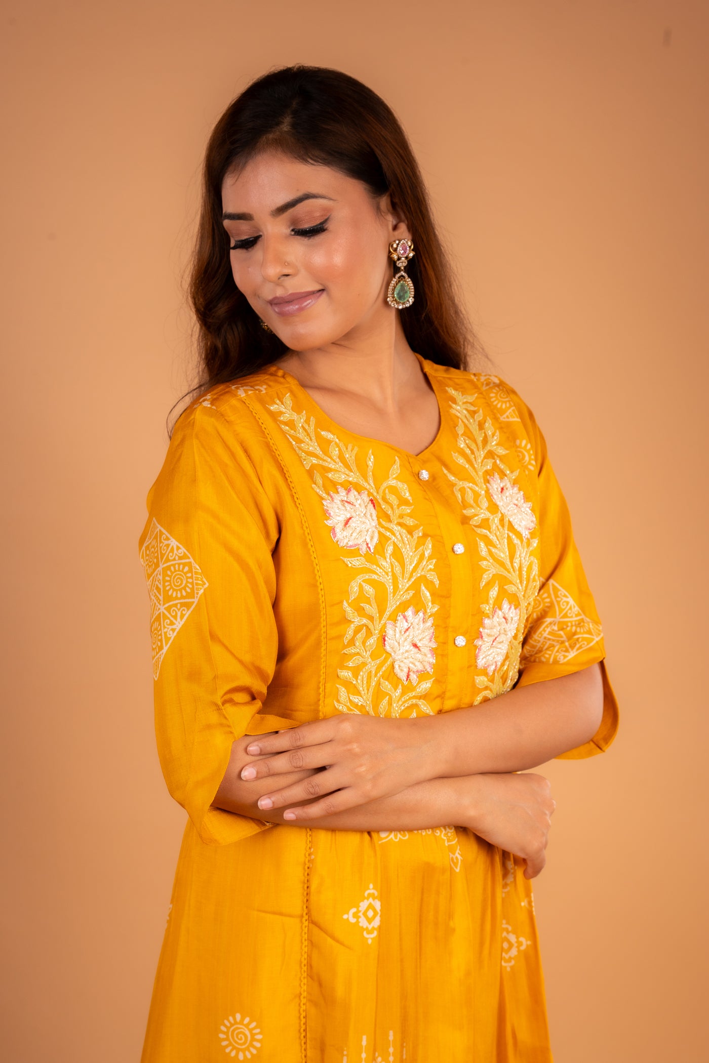 Mustard Embroidered Muslin Kurti