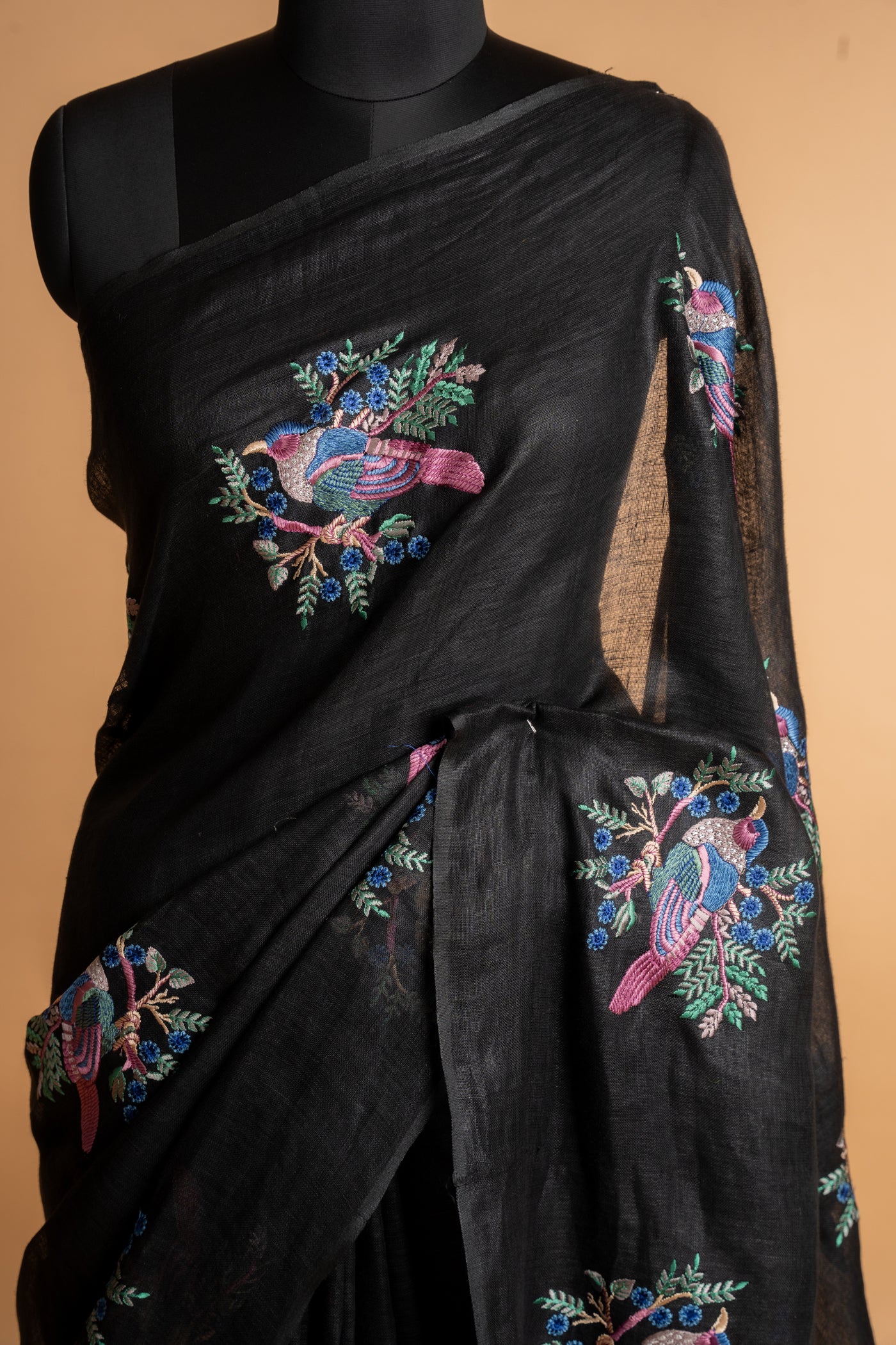 Black Linen Saree (RTS)