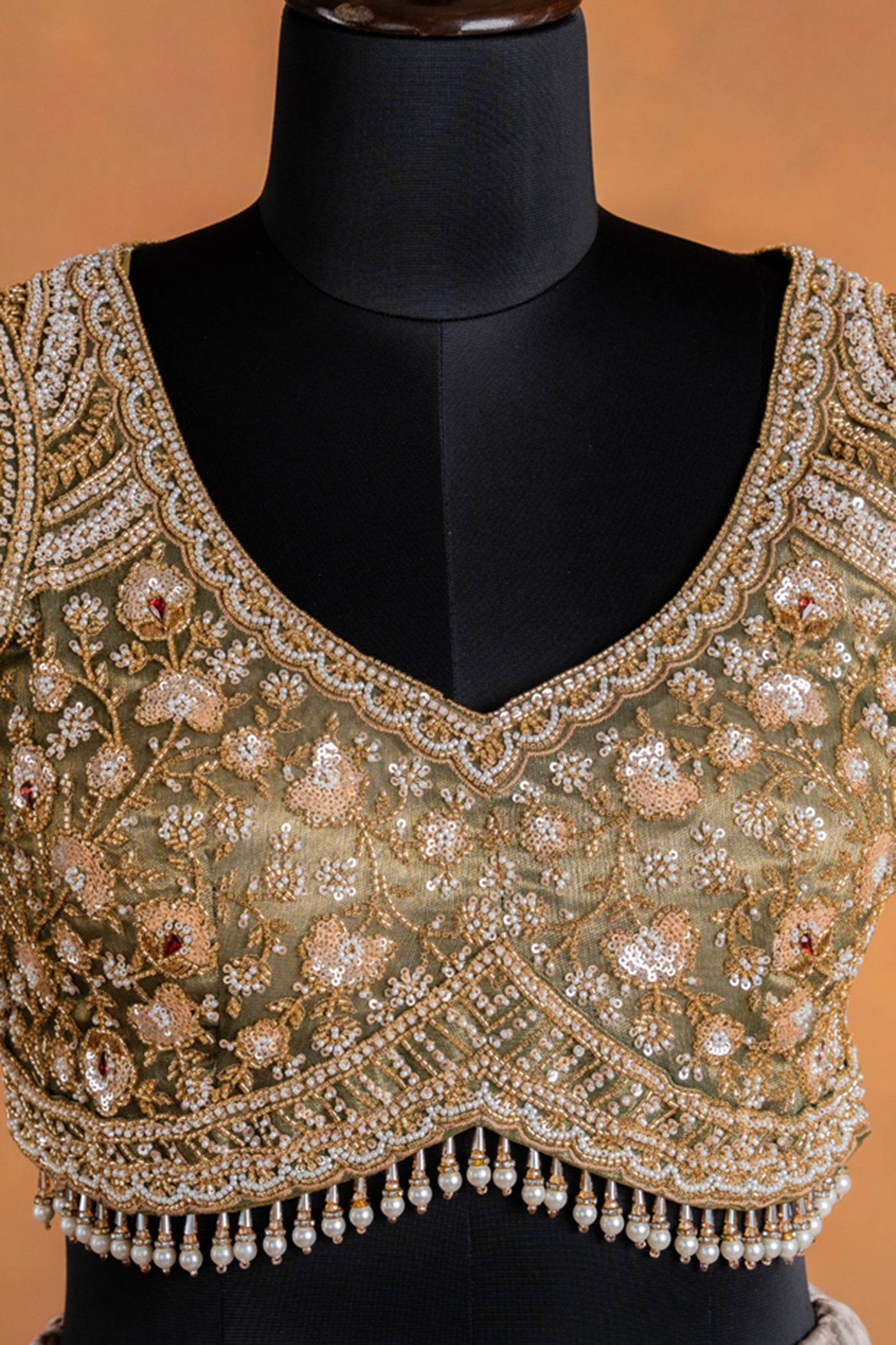 Olive Green  Embroidered  Saree with Heavy Ready made Blouse

 (RTS)