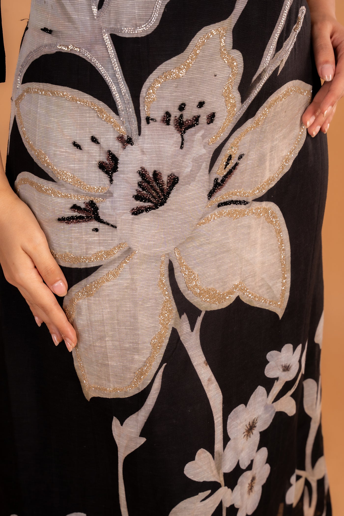 Black Floral Printed Kurti with Gold Accent