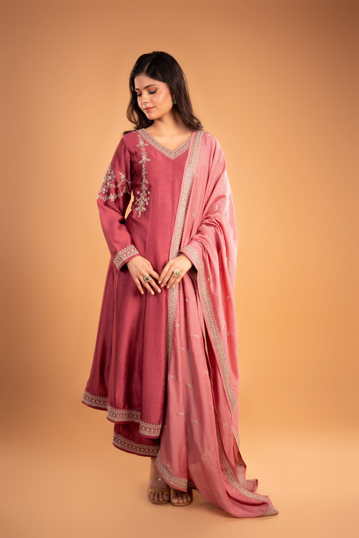 Pink Raw Silk Embroidery Anarkali