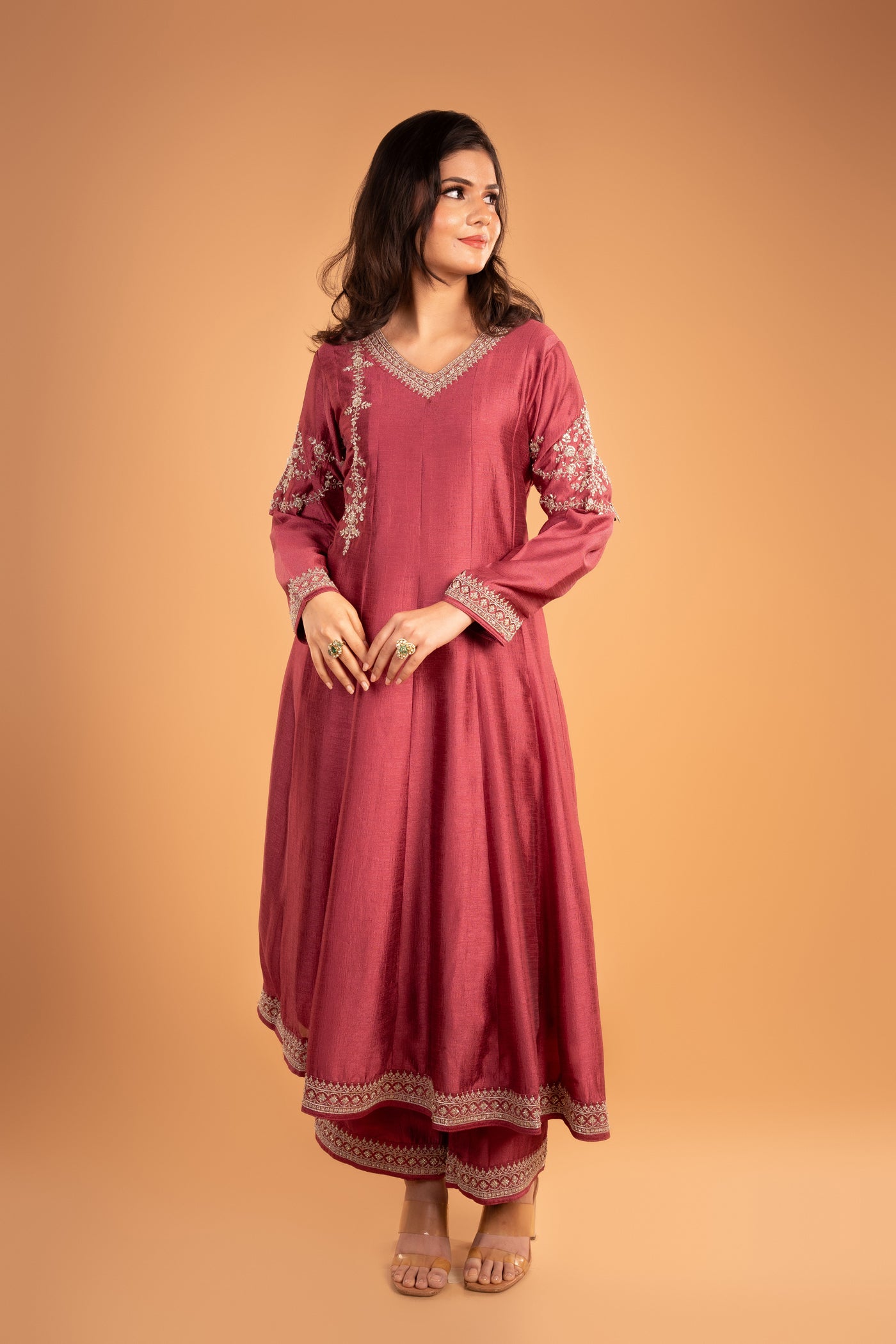 Pink Raw Silk Embroidery Anarkali