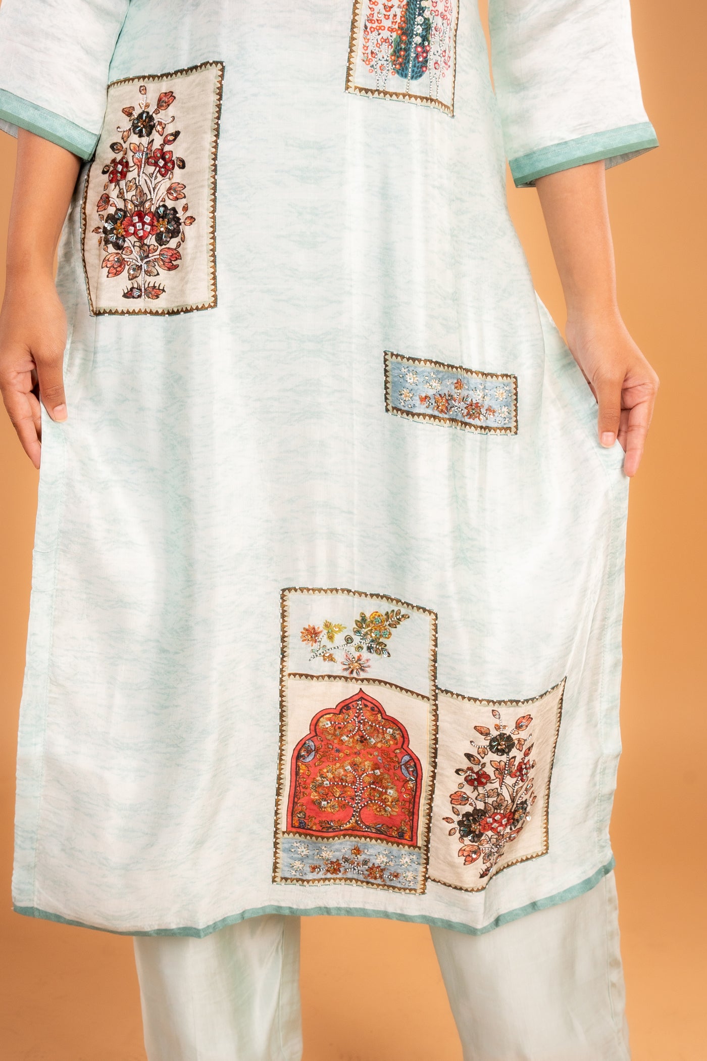 Light Blue Patchwork Embroidered Kurta set