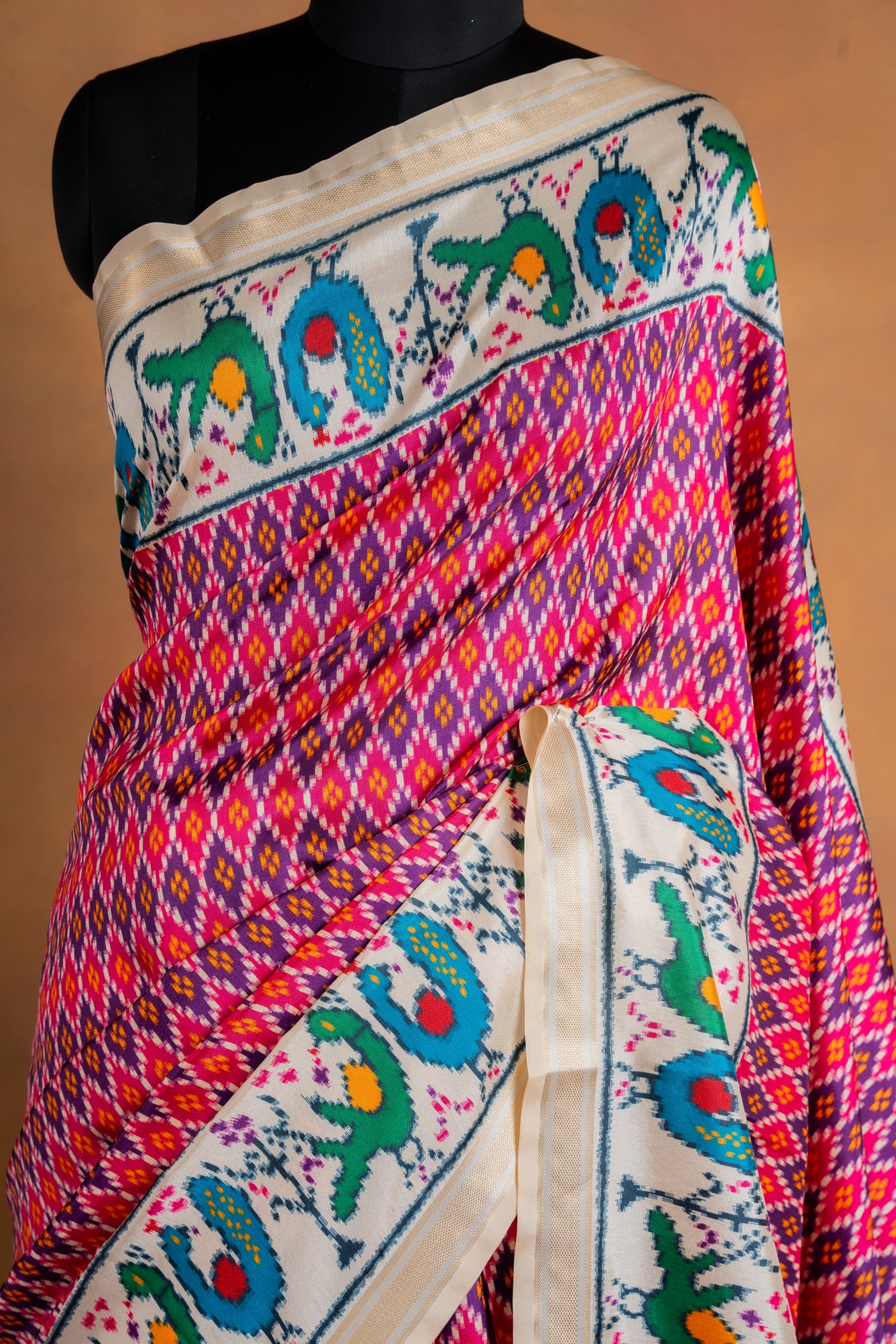 Handwoven Patola Silk Saree with Paithani-Style Border (RTS)