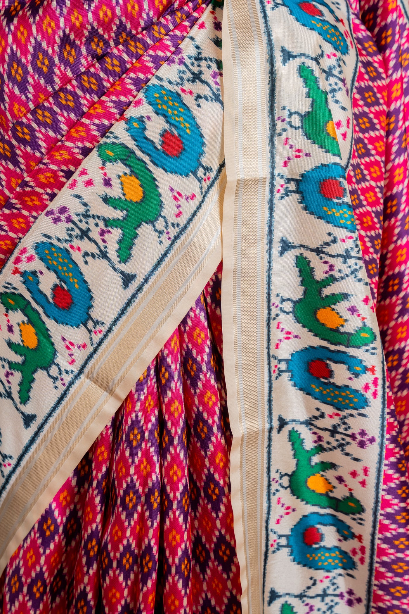 Handwoven Patola Silk Saree with Paithani-Style Border (RTS)