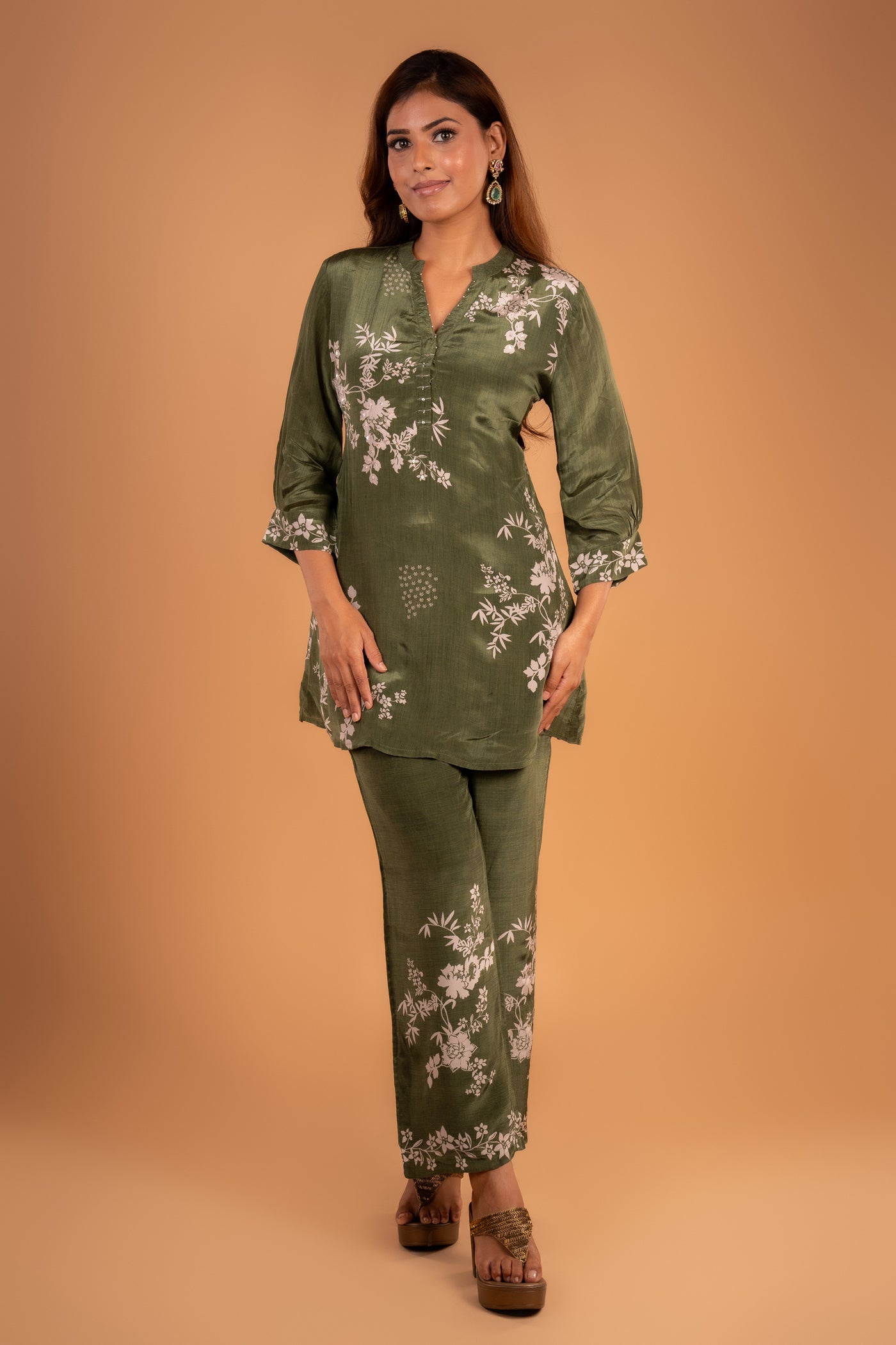 Green Floral Embroidered co-ord set