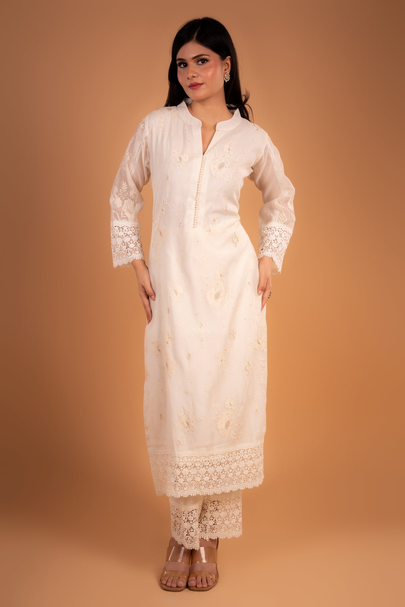 Elegant Off‑White Embroidery Kurta set