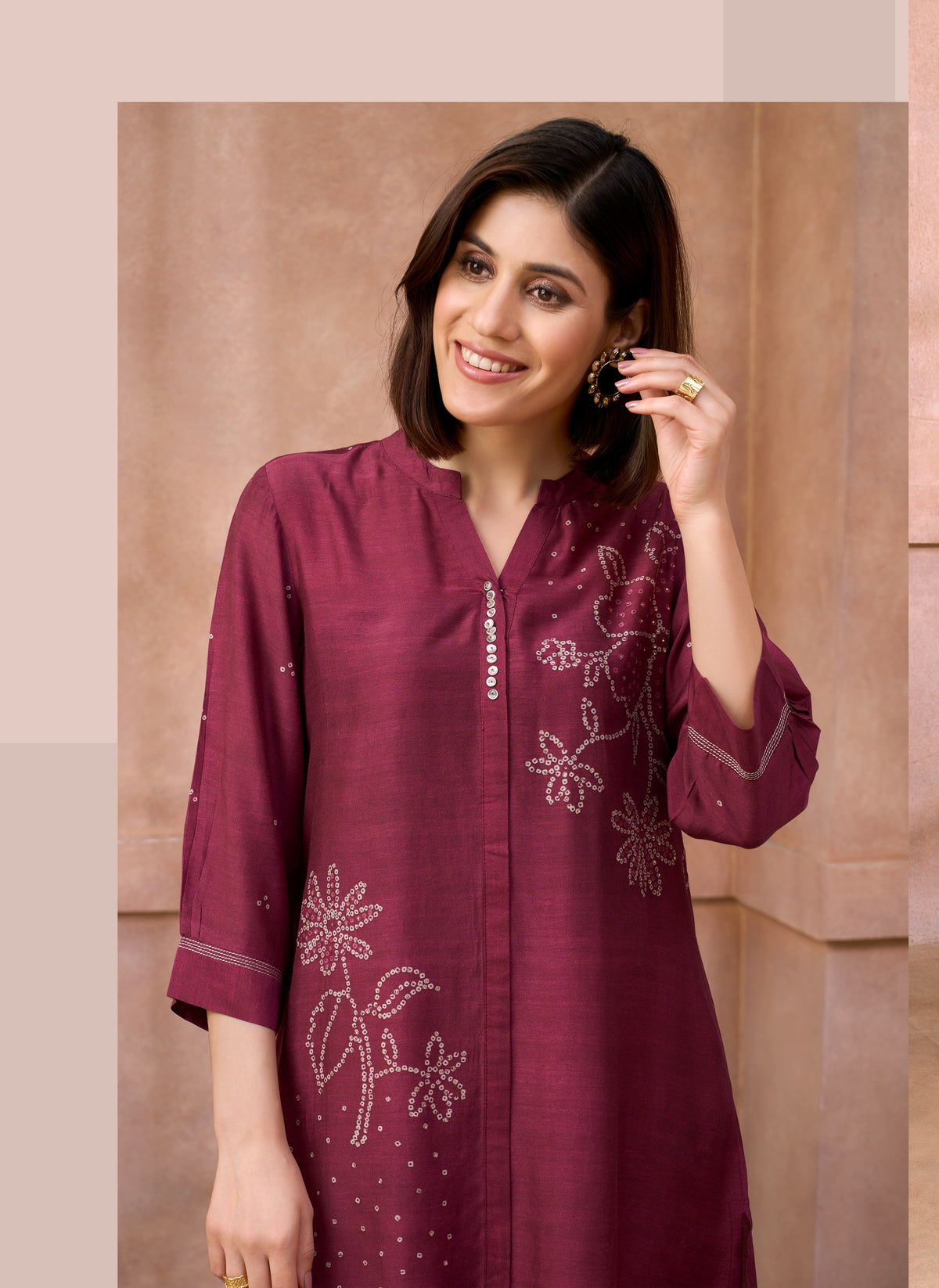 Wine Embroidered Co-ord Set