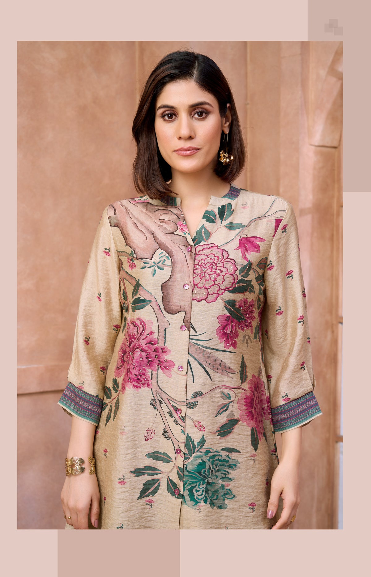 Beige Floral Printed Co-ord Set