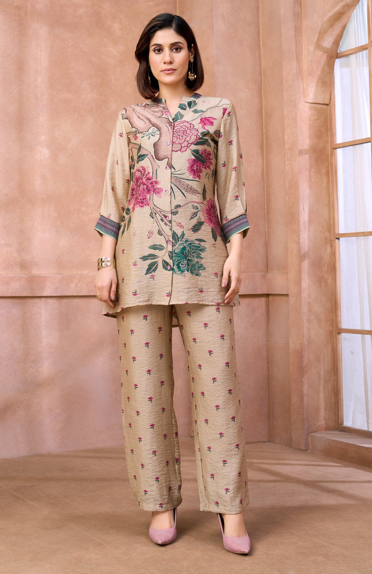 Beige Floral Printed Co-ord Set