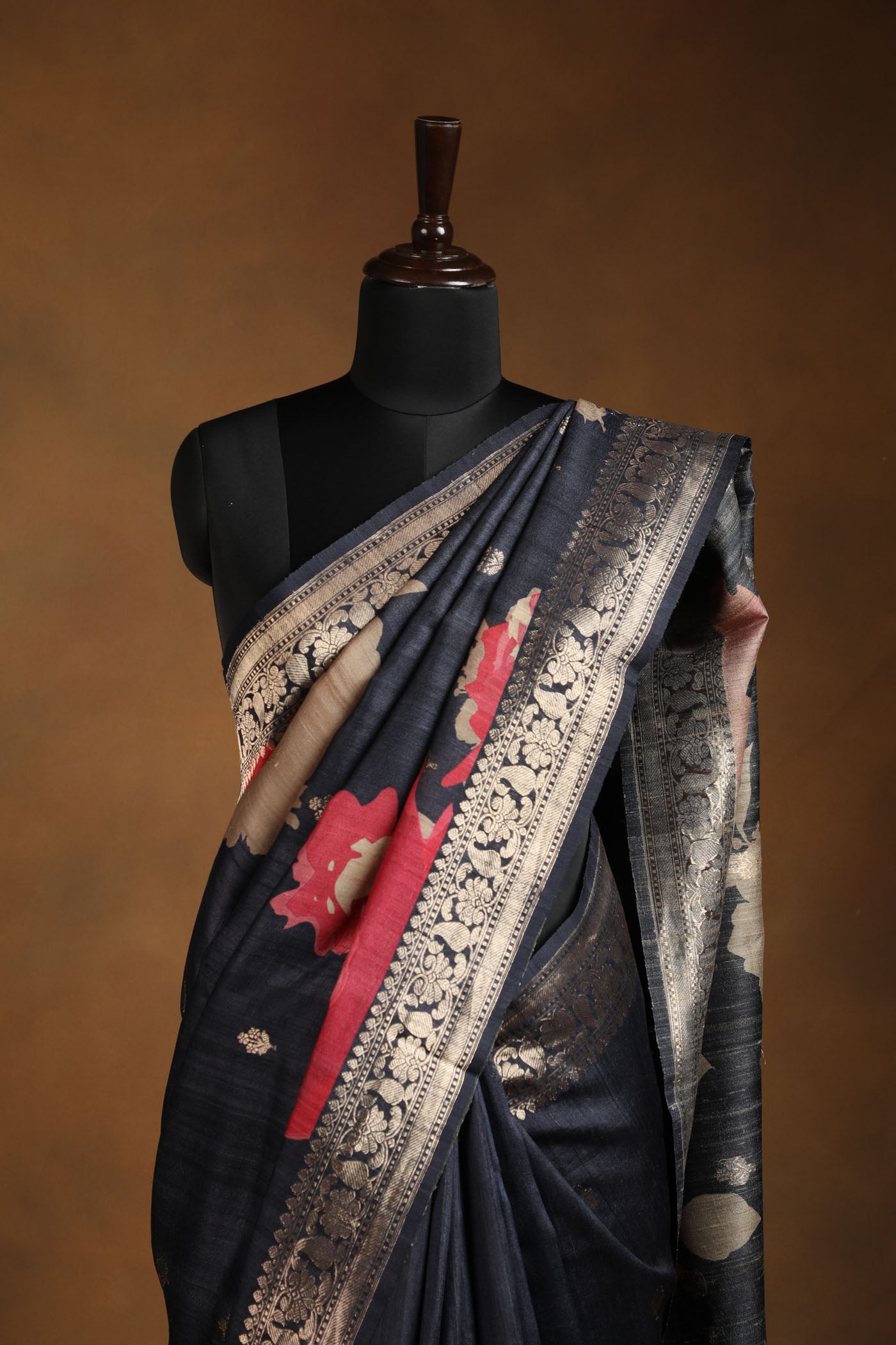Bold Blooms: Tussar Silk Sarees with Antique Zari Borders