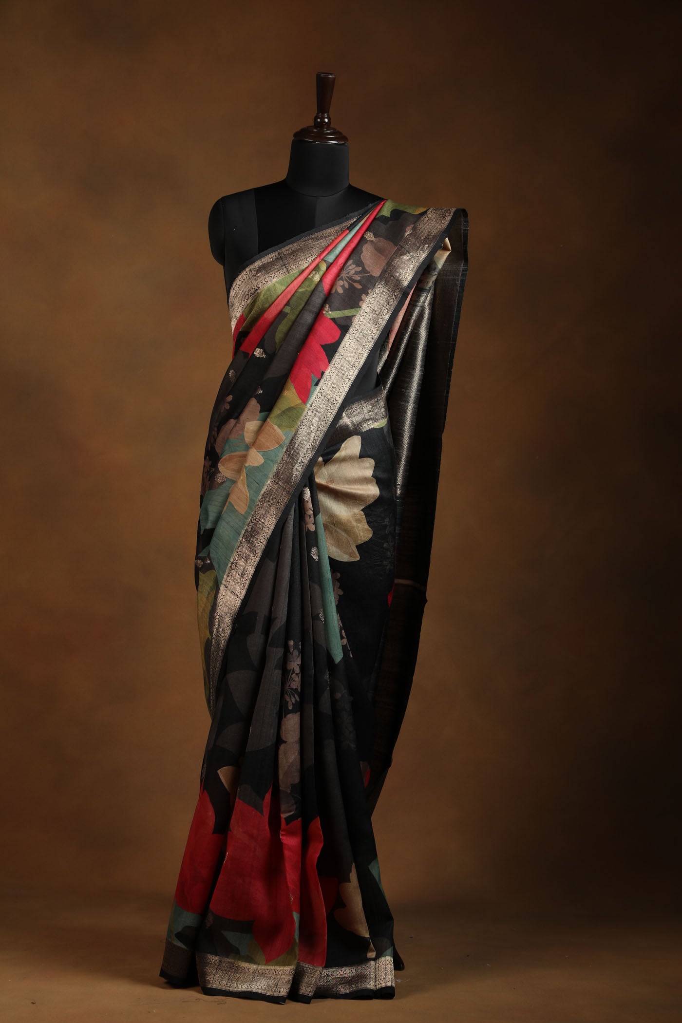Bold Blooms: Tussar Silk Sarees with Antique Zari Borders