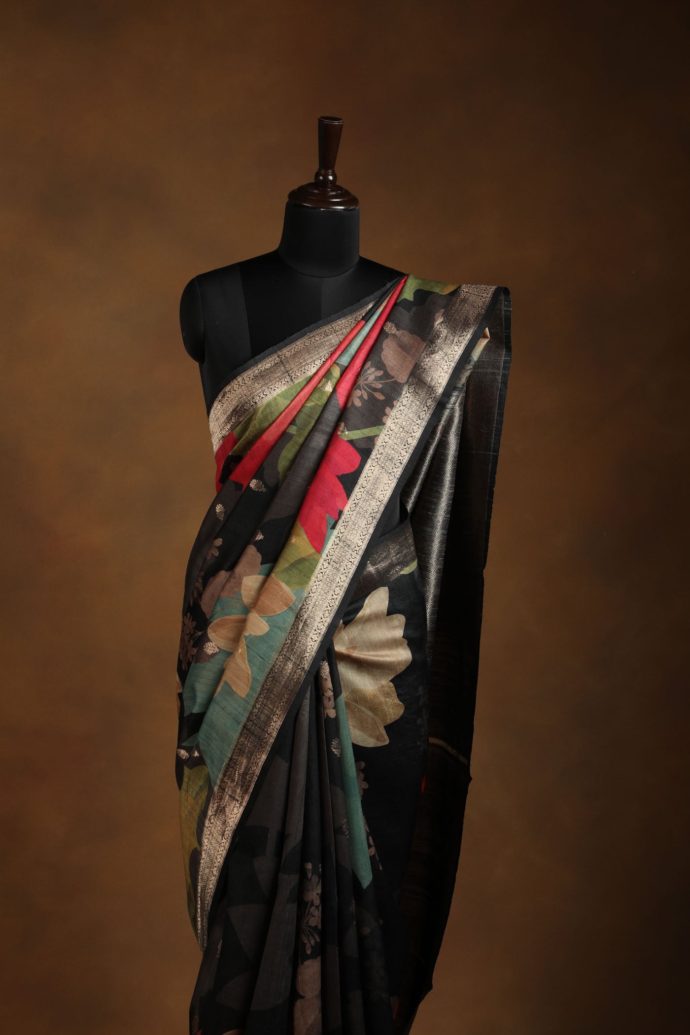 Bold Blooms: Tussar Silk Sarees with Antique Zari Borders
