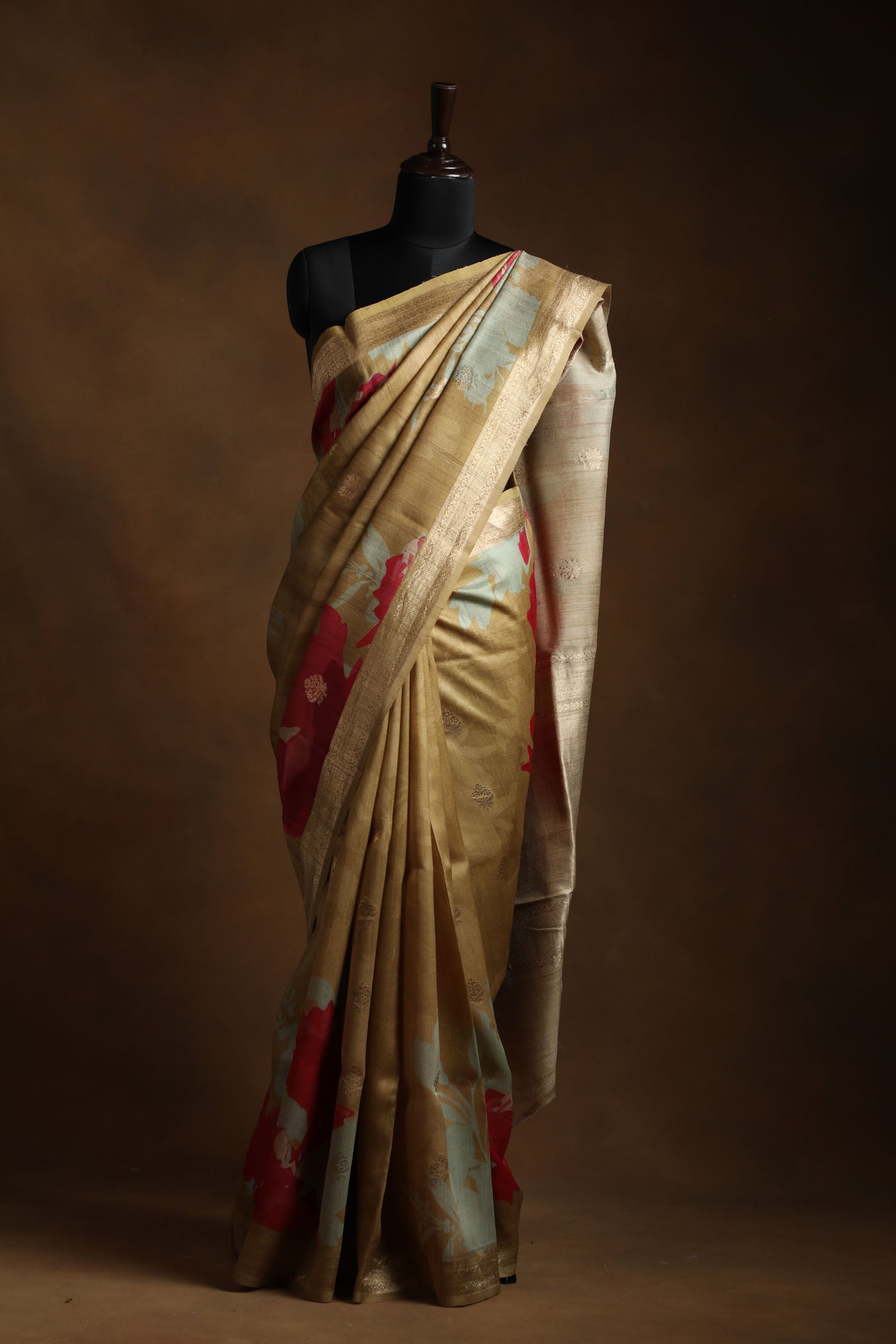 Bold Blooms: Tussar Silk Sarees with Antique Zari Borders