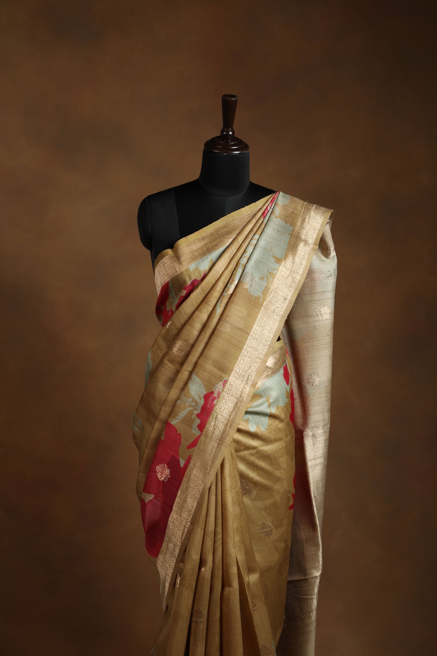 Bold Blooms: Tussar Silk Sarees with Antique Zari Borders