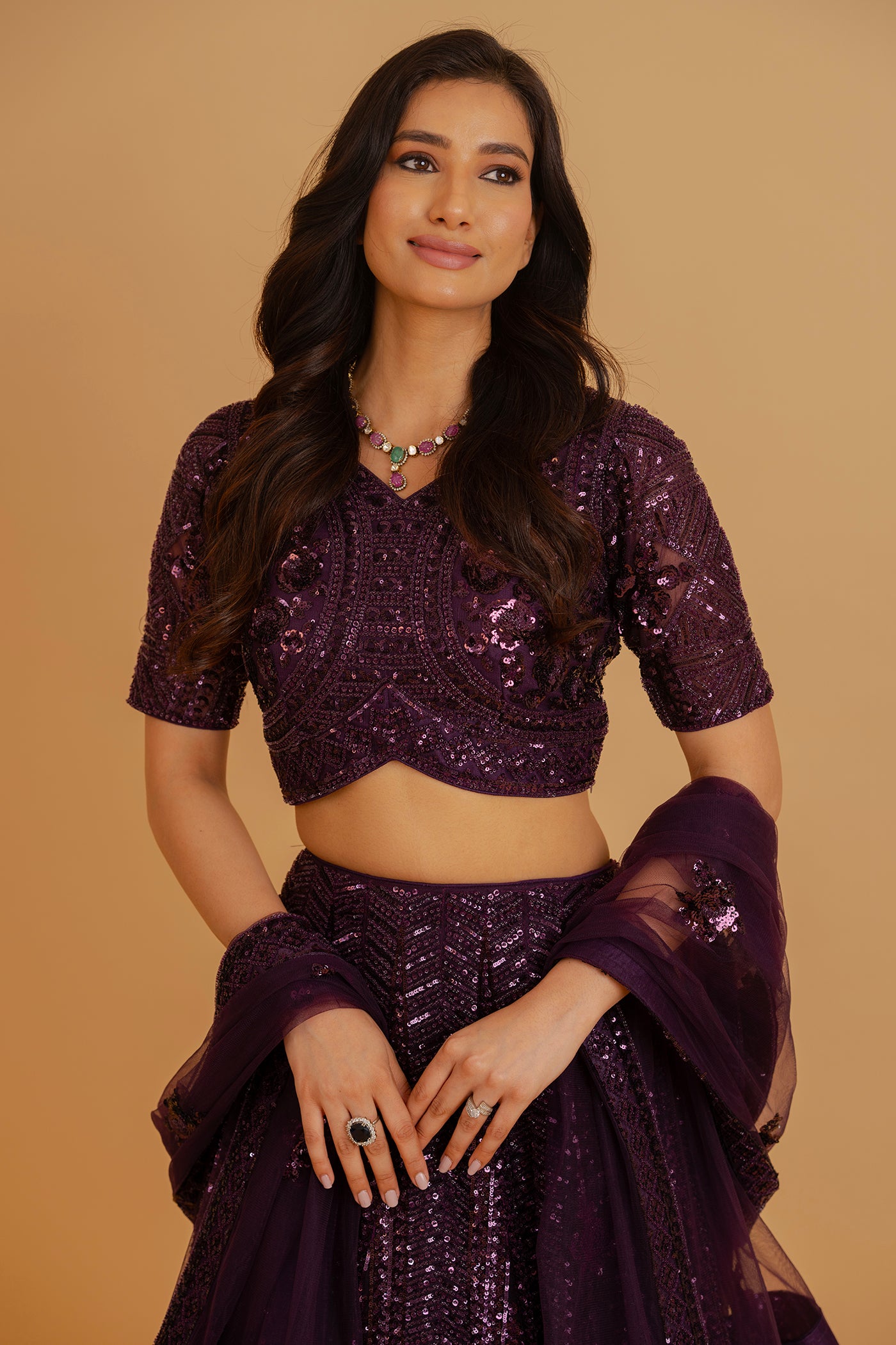 Deep purple lehenga with sequin embroidery