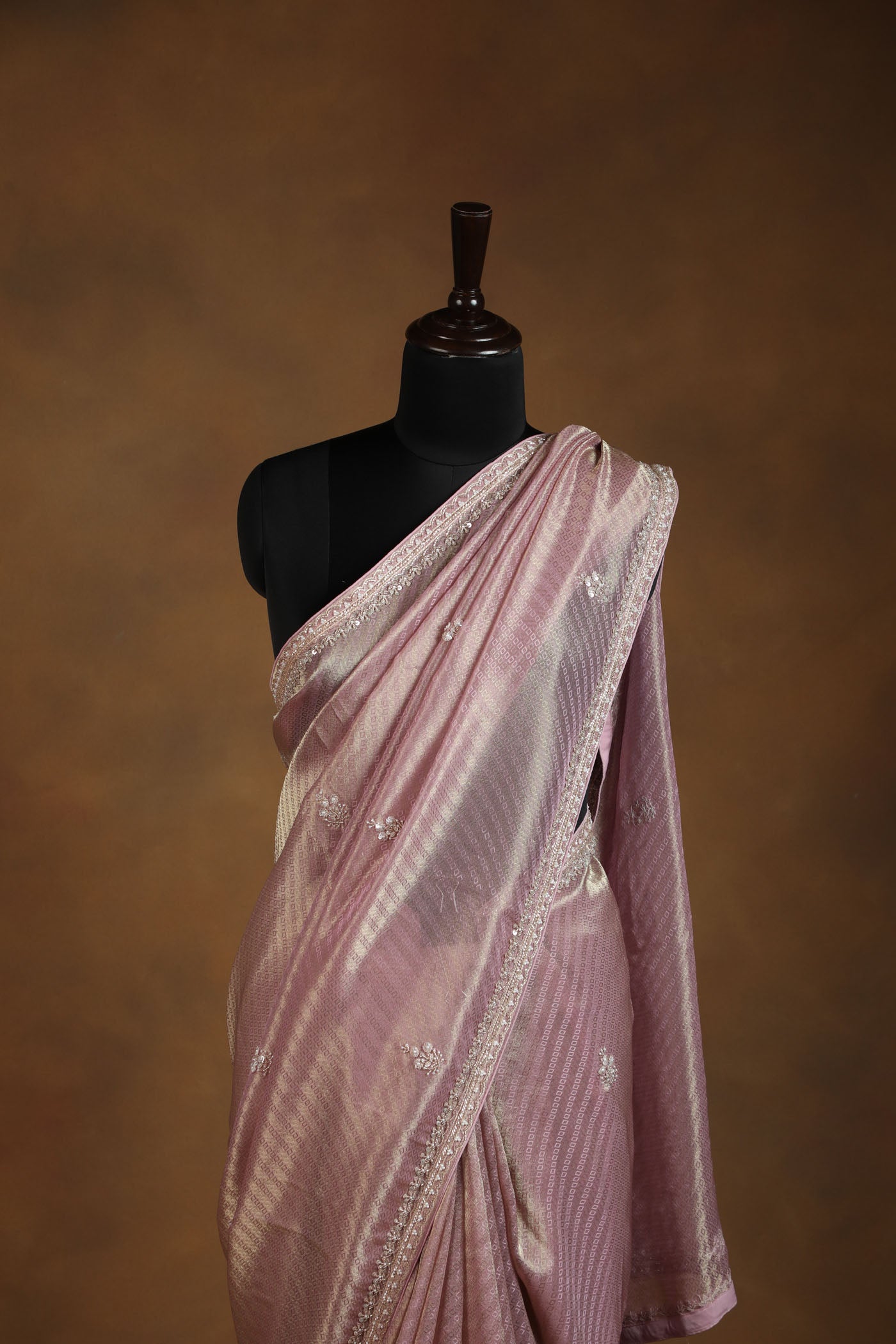 Dusty Rose Saree with Pearl,cutdana & Sequin Detailing