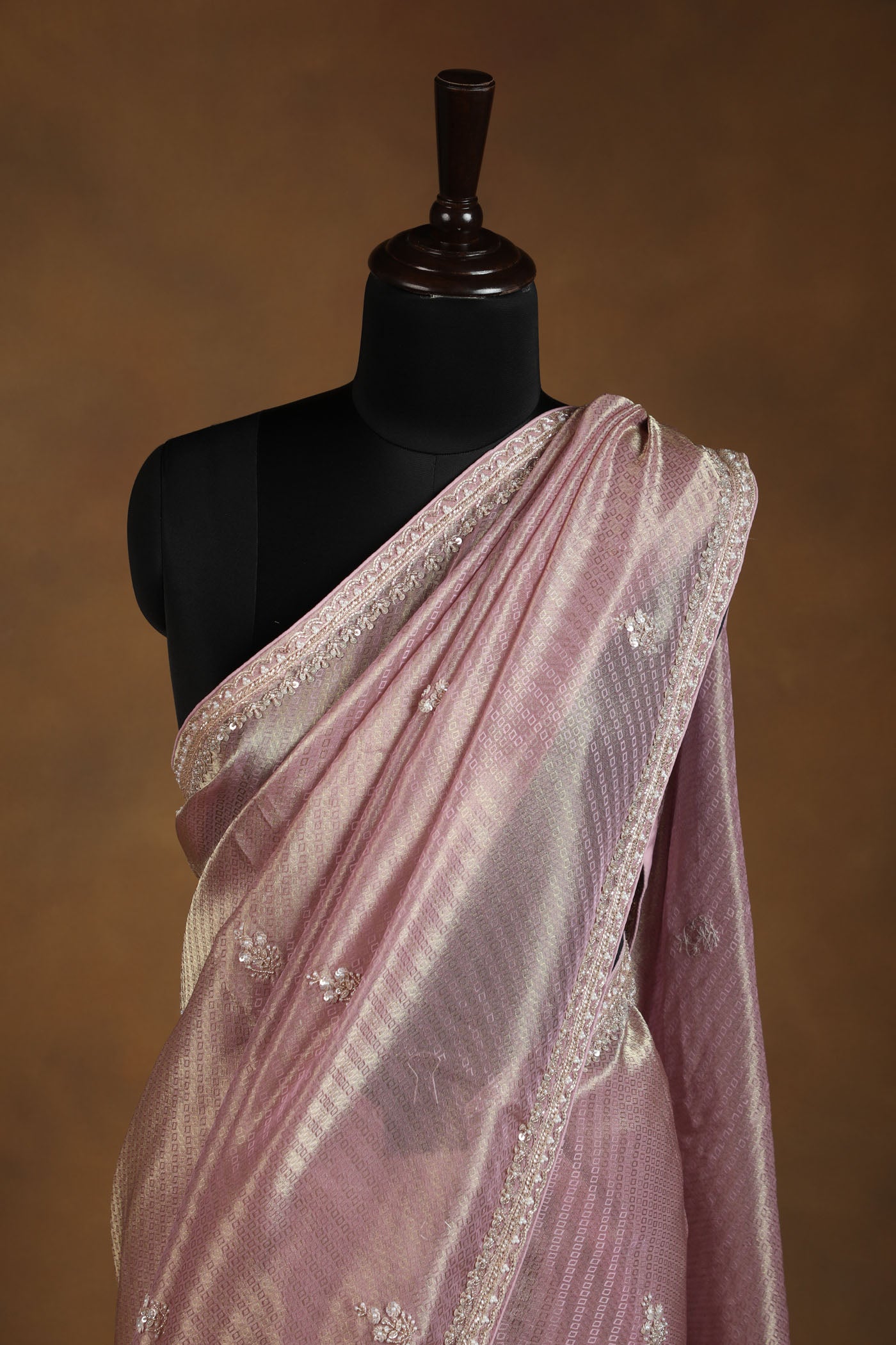 Dusty Rose Saree with Pearl,cutdana & Sequin Detailing