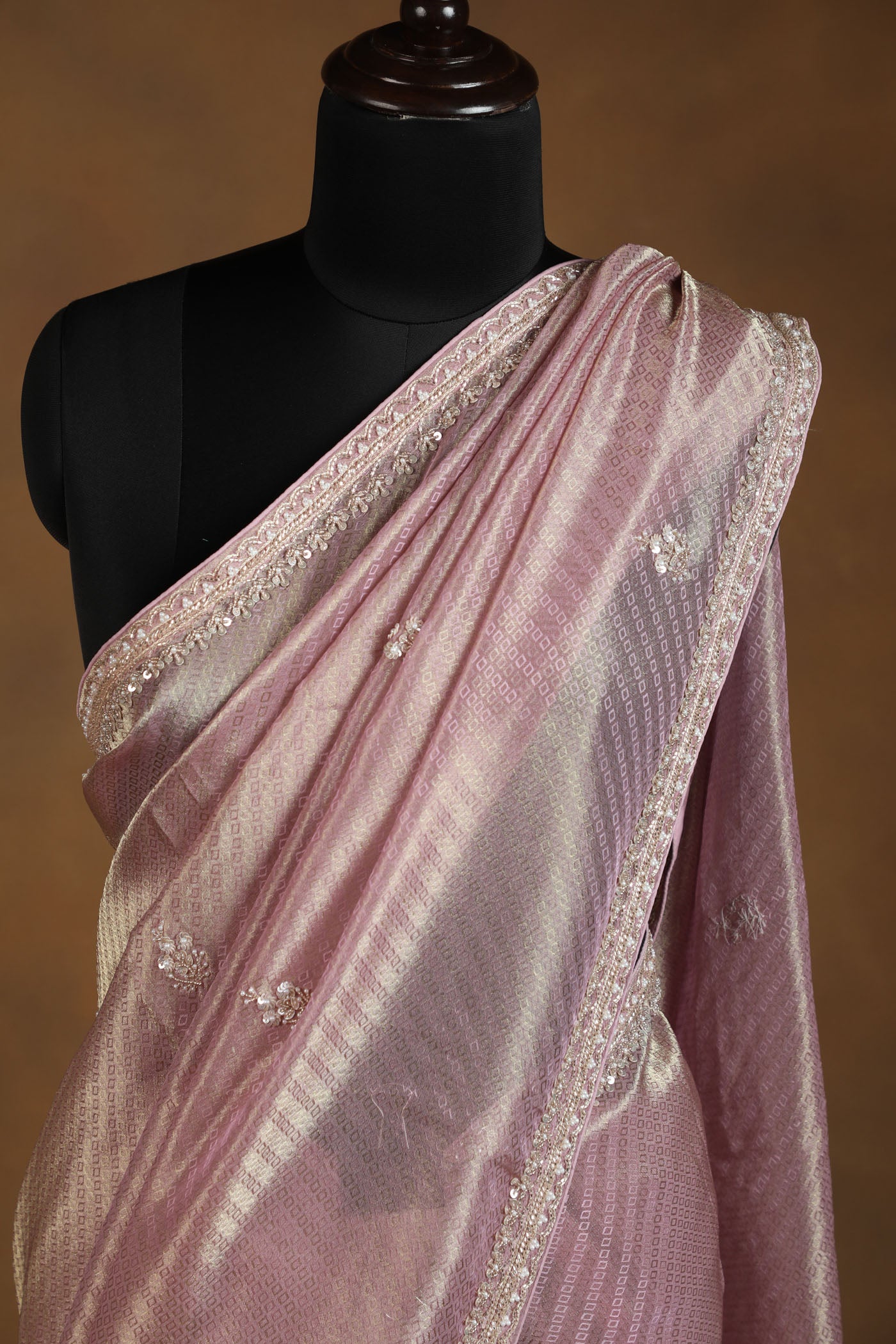 Dusty Rose Saree with Pearl,cutdana & Sequin Detailing